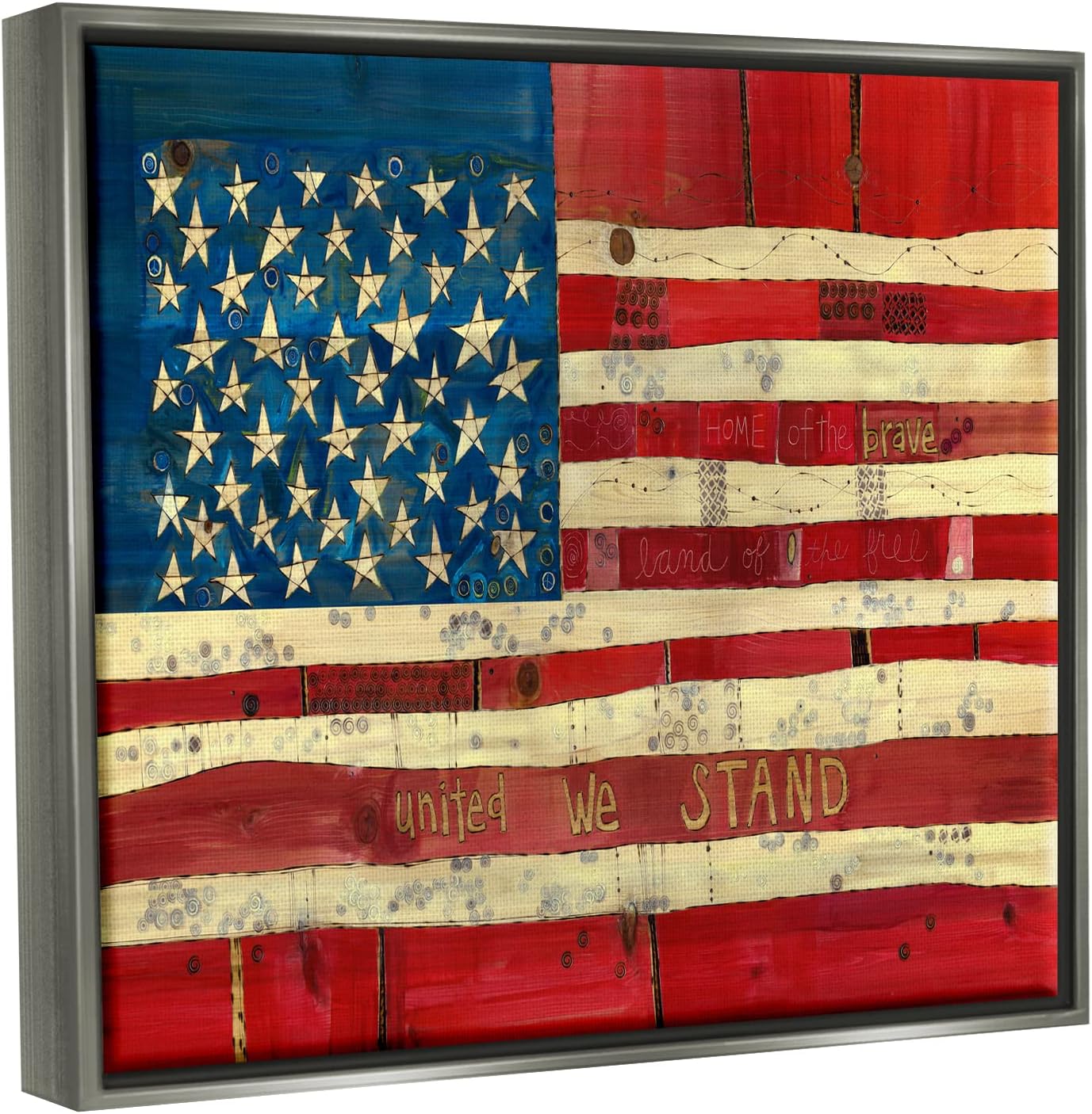 Stupell Industries United We Stand Independence Day – Bandera estadounidense festiva con diseño de Stephanie Burgess
