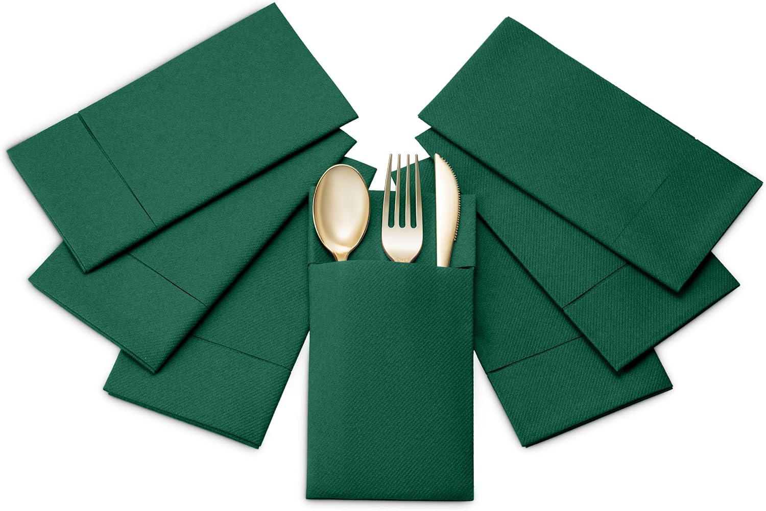 Servilletas desechables de lino con bolsillo integrado para cubiertos, paquete de 50 servilletas de papel preplegadas verdes para cenas, bodas o