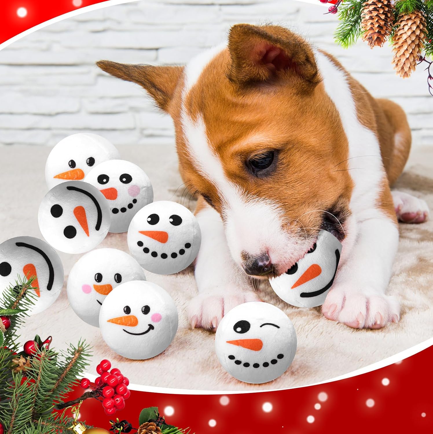 24 juguetes de Navidad para perros de 3.15 pulgadas de peluche de Navidad, pelotas de tenis de Navidad para perros pequeños, medianos y grandes,