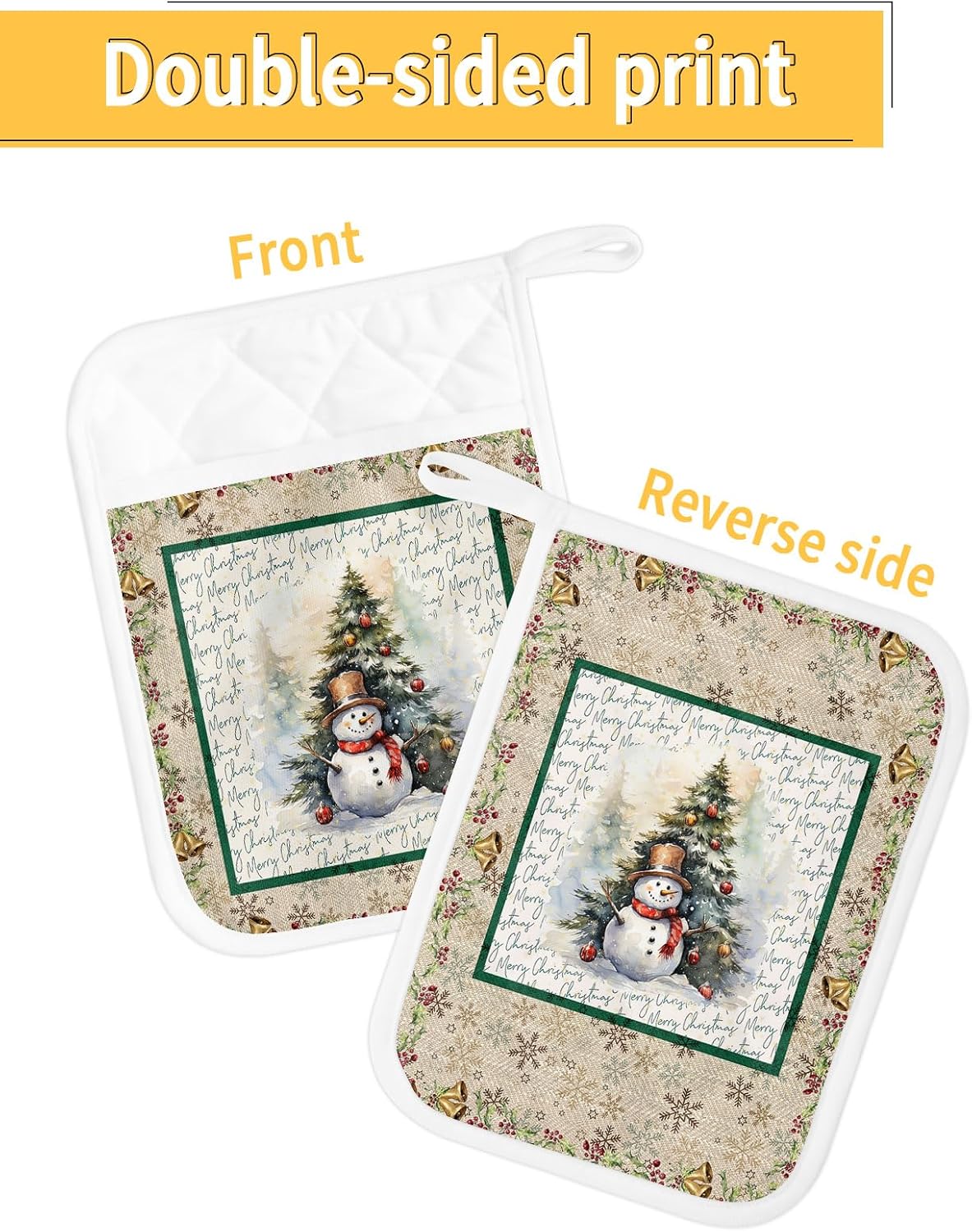 Juego de 2 soportes para ollas de Navidad para cocina, antideslizantes y aislantes de calor, juego de agarraderas de tela de toalla con bolsillo,
