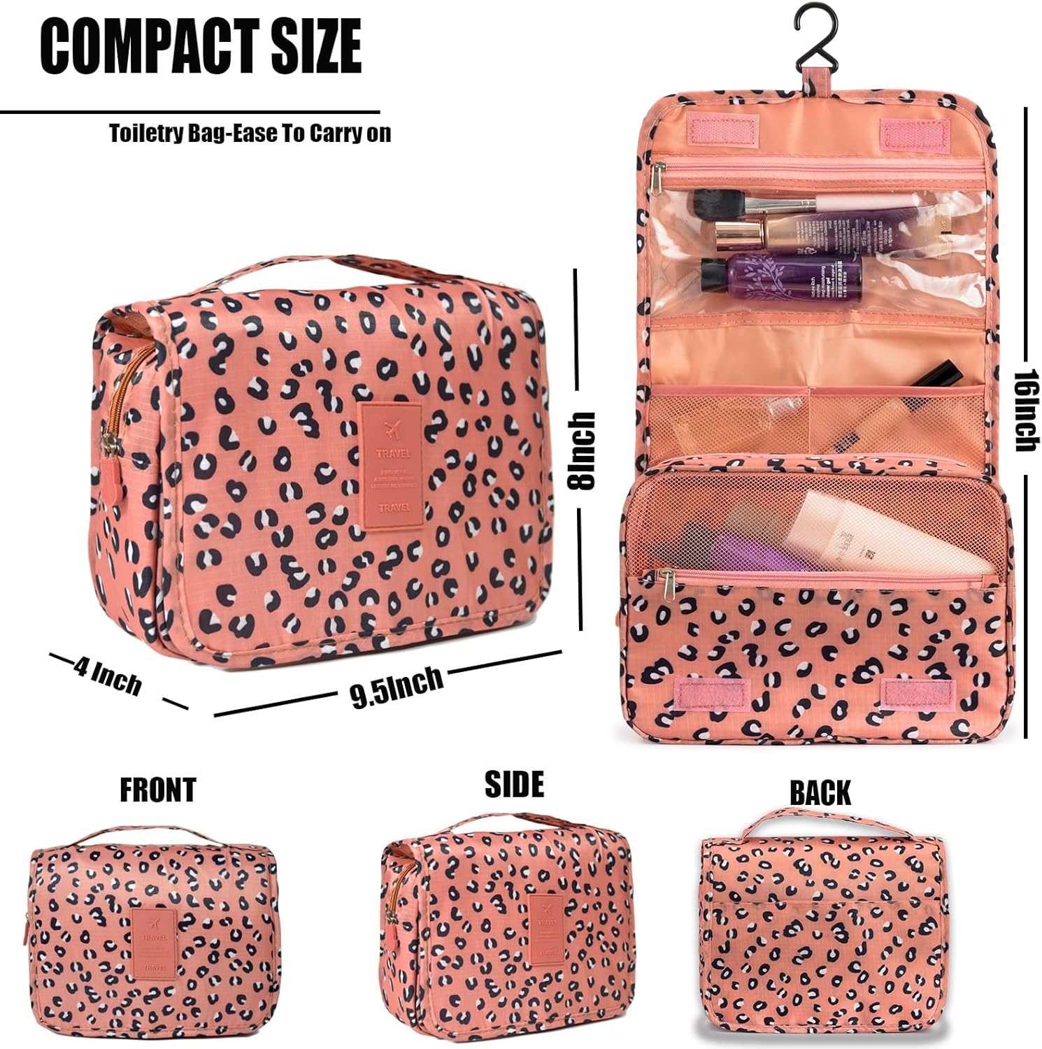 L&FY Neceser de viaje portátil multifunción, bolsa de maquillaje cosmético, estuche de aseo organizador de lavado, Impresión de leopardo.,