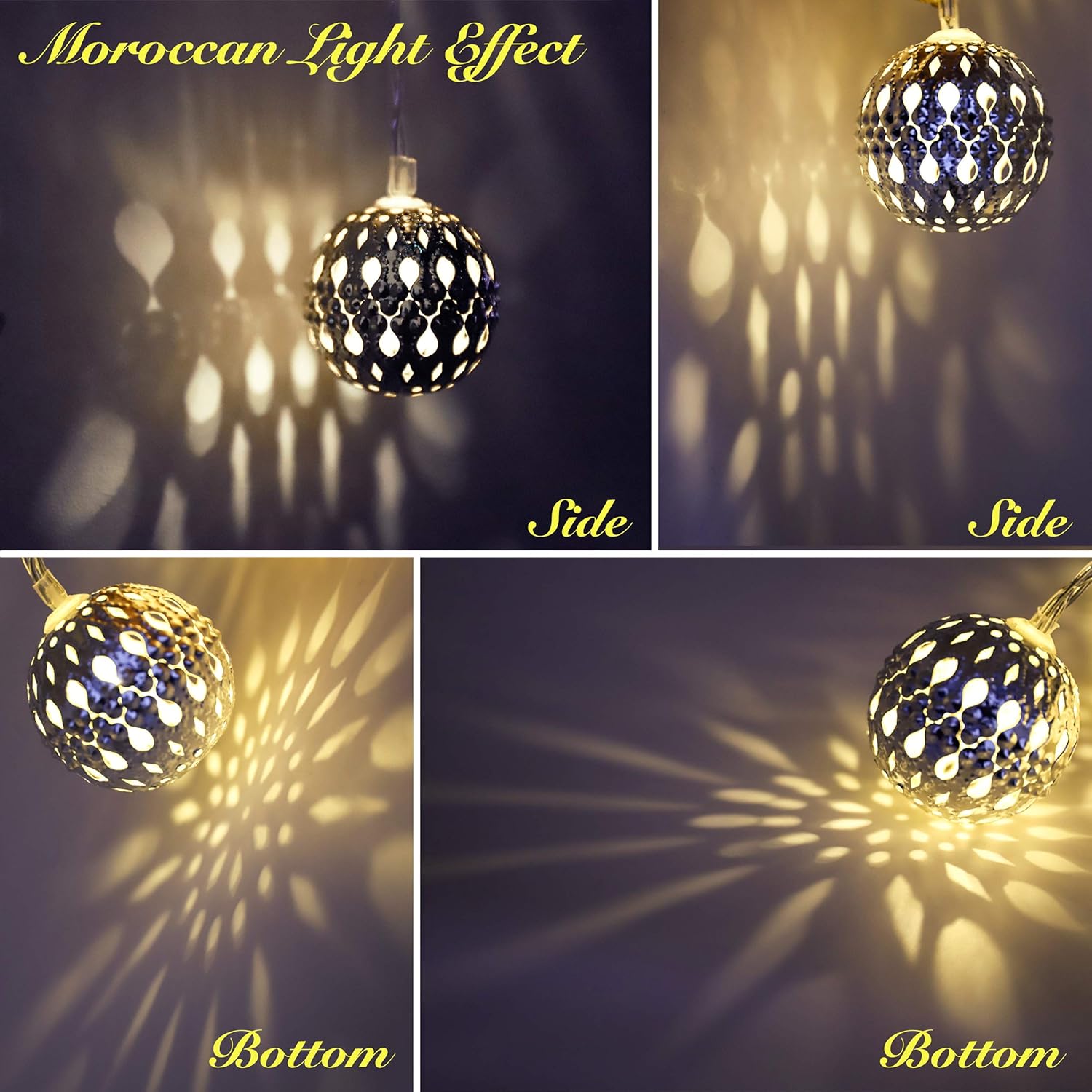 Guirnalda de luces marroquíes alimentadas por pilas, 40 luces LED plateadas con temporizador, luces blancas cálidas para bodas, vacaciones,