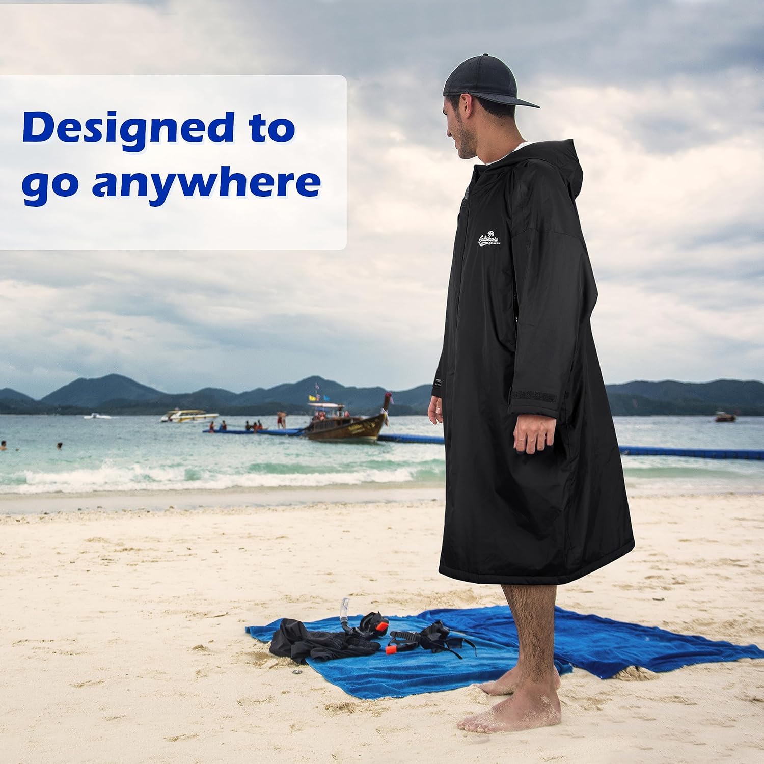 Catalonia Parka de natación para hombres y mujeres, chaqueta de natación impermeable, cálida bata de poncho cambiante con forro de sherpa