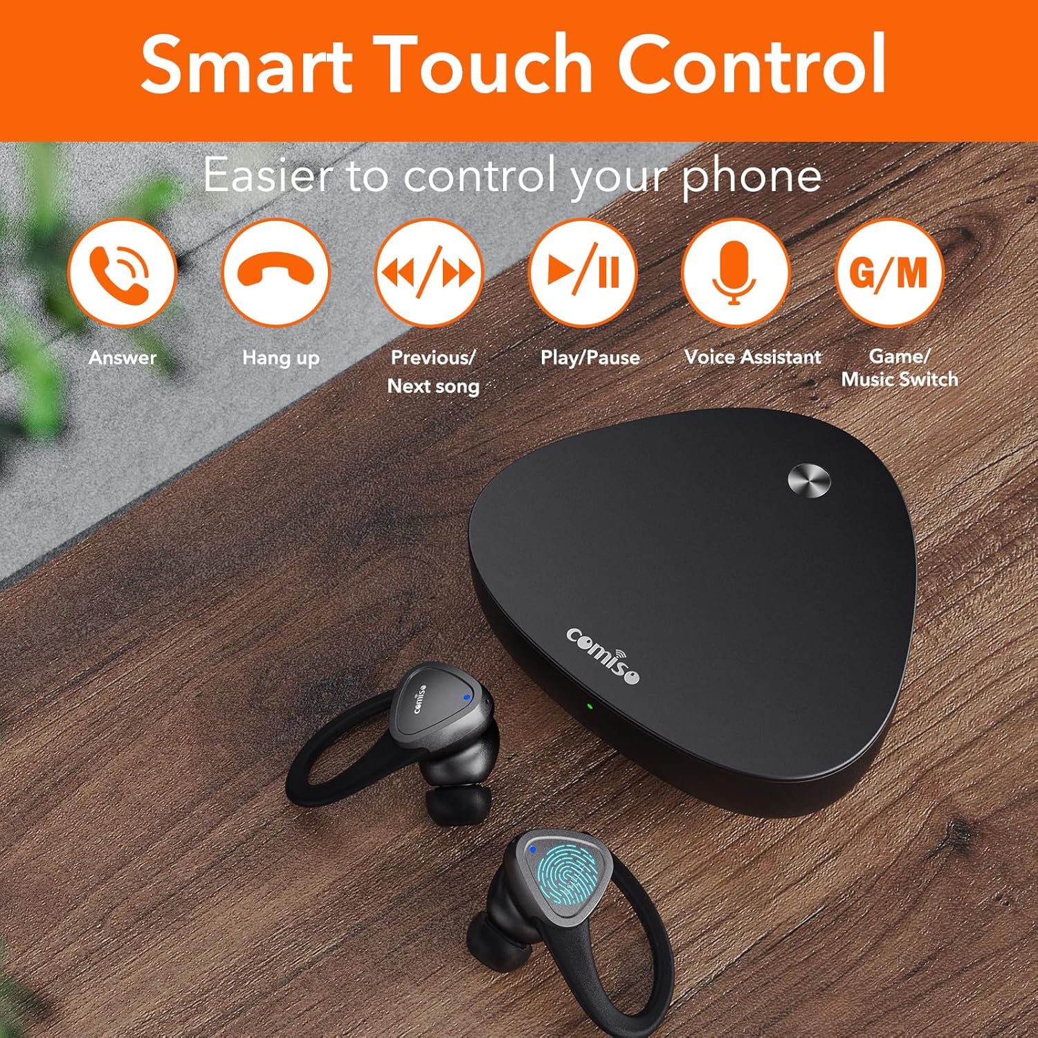 comiso Auriculares inalámbricos E8 con graves intensos, Bluetooth 5.3 integrados ENC y ecualizador activo, control táctil, tiempo de reproducción de