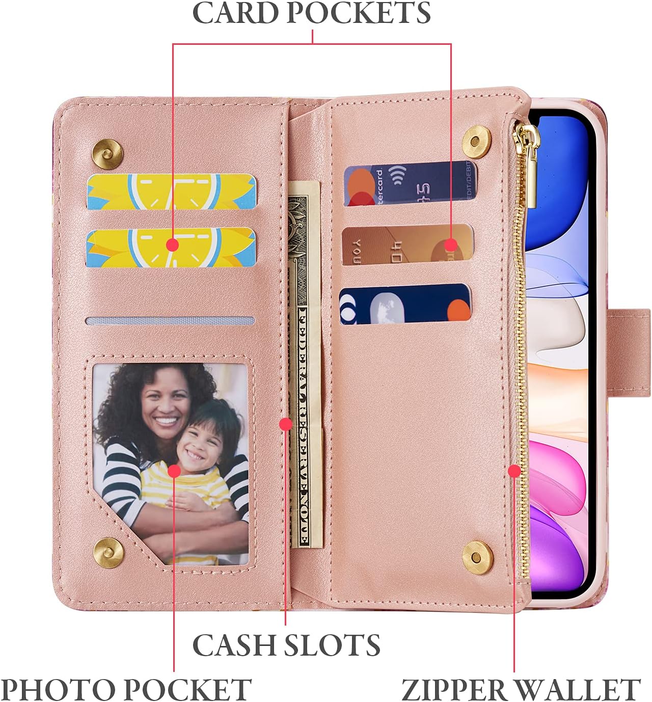 UEEBAI Funda tipo cartera para Samsung Galaxy S22 Ultra 5G, piel sintética de alta calidad, cierre magnético, bolsillo con cremallera, ranuras para