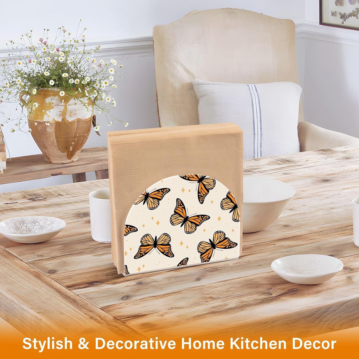 Monarch – Servilletero con diseño de mariposas para mesa de papel, dispensador de pañuelos acrílicos, cocina, comedor, baño, fiesta, decoración de