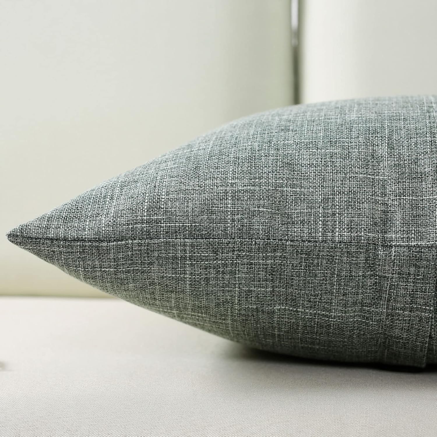Juego de 2 fundas de almohada decorativas de lino verde salvia de 16 x 16 pulgadas, fundas cuadradas con 3 botones vintagecremallera oculta,