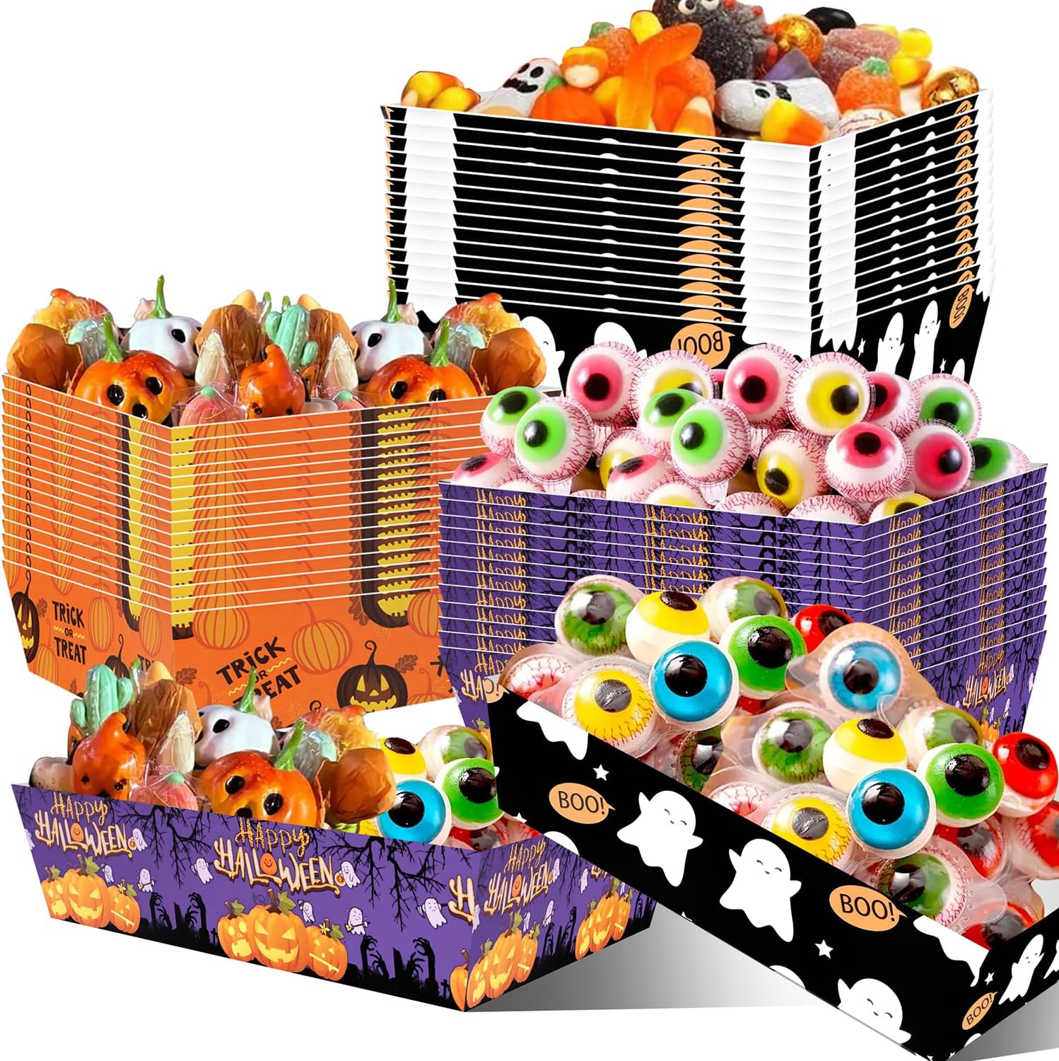 Suministros para fiesta de Halloween, 60 bandejas de papel de Halloween, bandejas de aperitivos para dulces de Halloween, bandejas para Halloween,