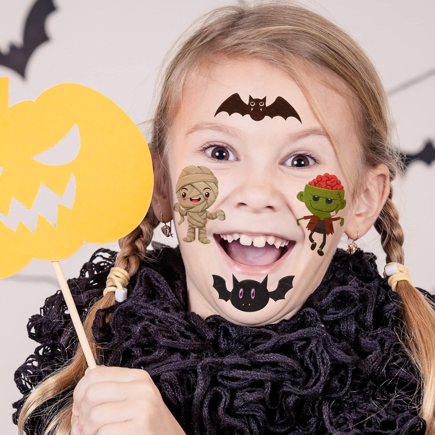 80 hojas de 800 patrones de tatuajes temporales de Halloween para niños, calcomanías temporales impermeables para Halloween, maquillaje de