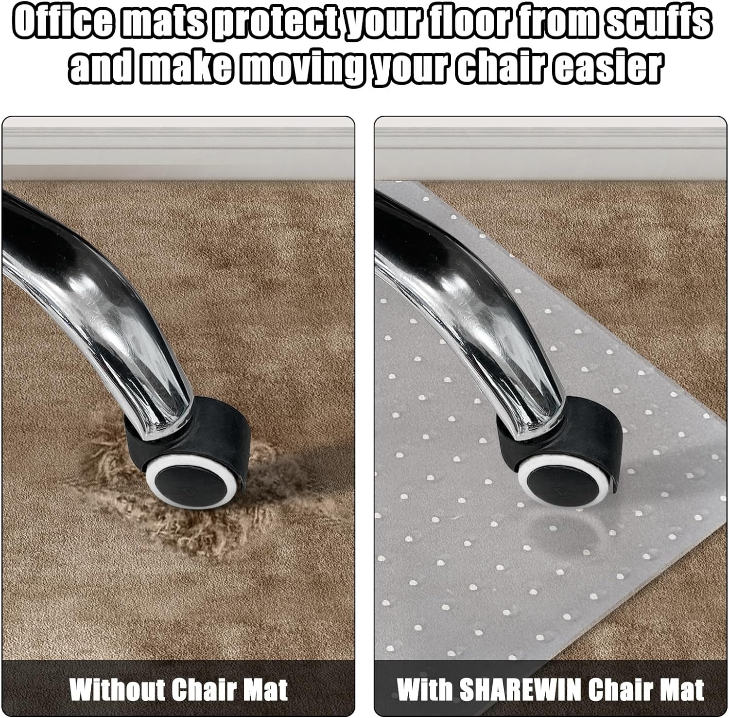 SHAREWIN Tapete para silla de oficina para alfombra, se envía plana, resistente protector antideslizante debajo del escritorio para suelos