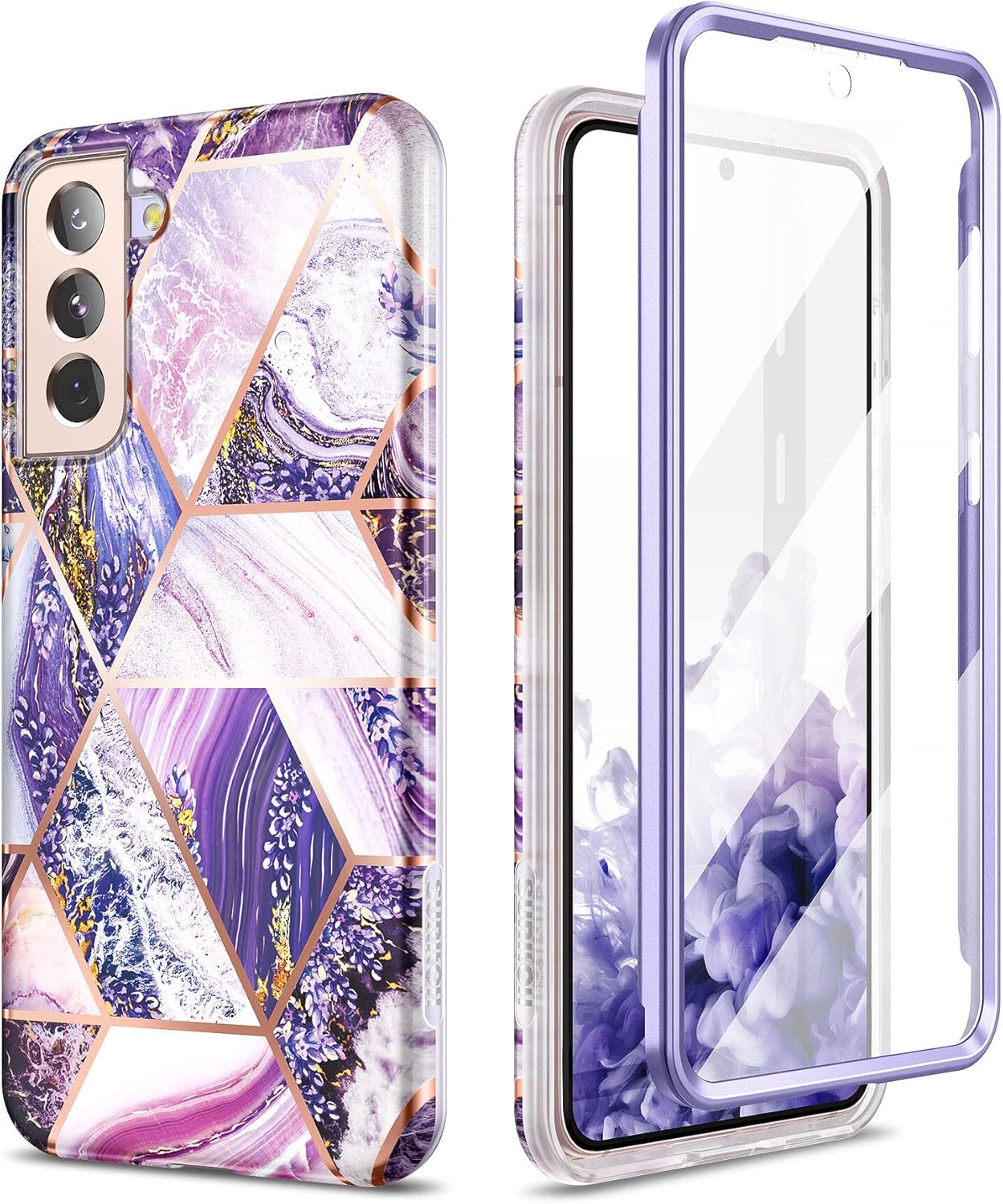 SURITCH Funda de teléfono para Samsung Galaxy S21 de 6.2 pulgadas, cubierta frontal con protector de pantalla integrado, protección de cuerpo