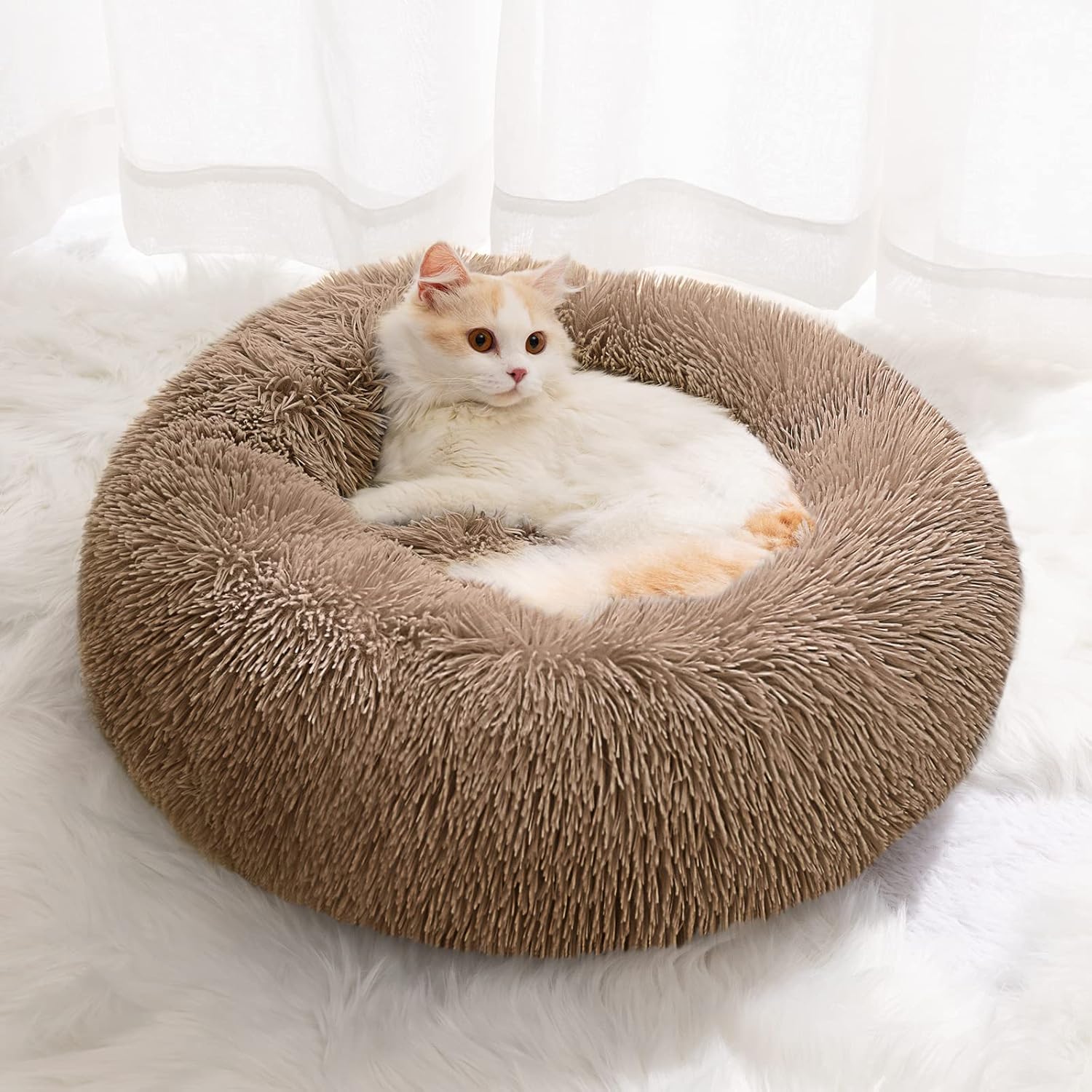 Cama pequeña para gatos de interior, cama autocalentable en forma de donut para gatos pequeños que se mantienen calientes, cama lavable para