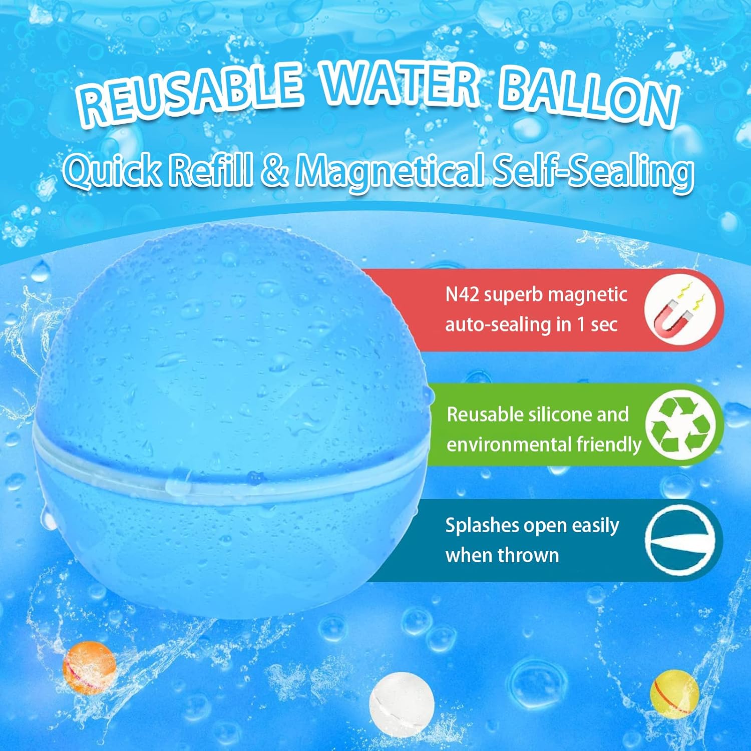 Globos de agua reutilizables para niños, bombas de agua magnéticas con autosellado, bolas de salpicaduras para peleas de agua, juguetes al aire