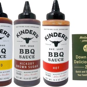 Kinder’s BBQ Sauce Variedad de 3 sabores (1) cada uno oro, azúcar morena de nogal, caliente (15.3-15.8 onzas) Paquete de folleto de recetas más Kinder’s BBQ Sauce Variedad de 3 sabores (1) cada uno oro, azúcar morena de nogal, caliente (15.3-15.8 onzas) Paquete de folleto de recetas más