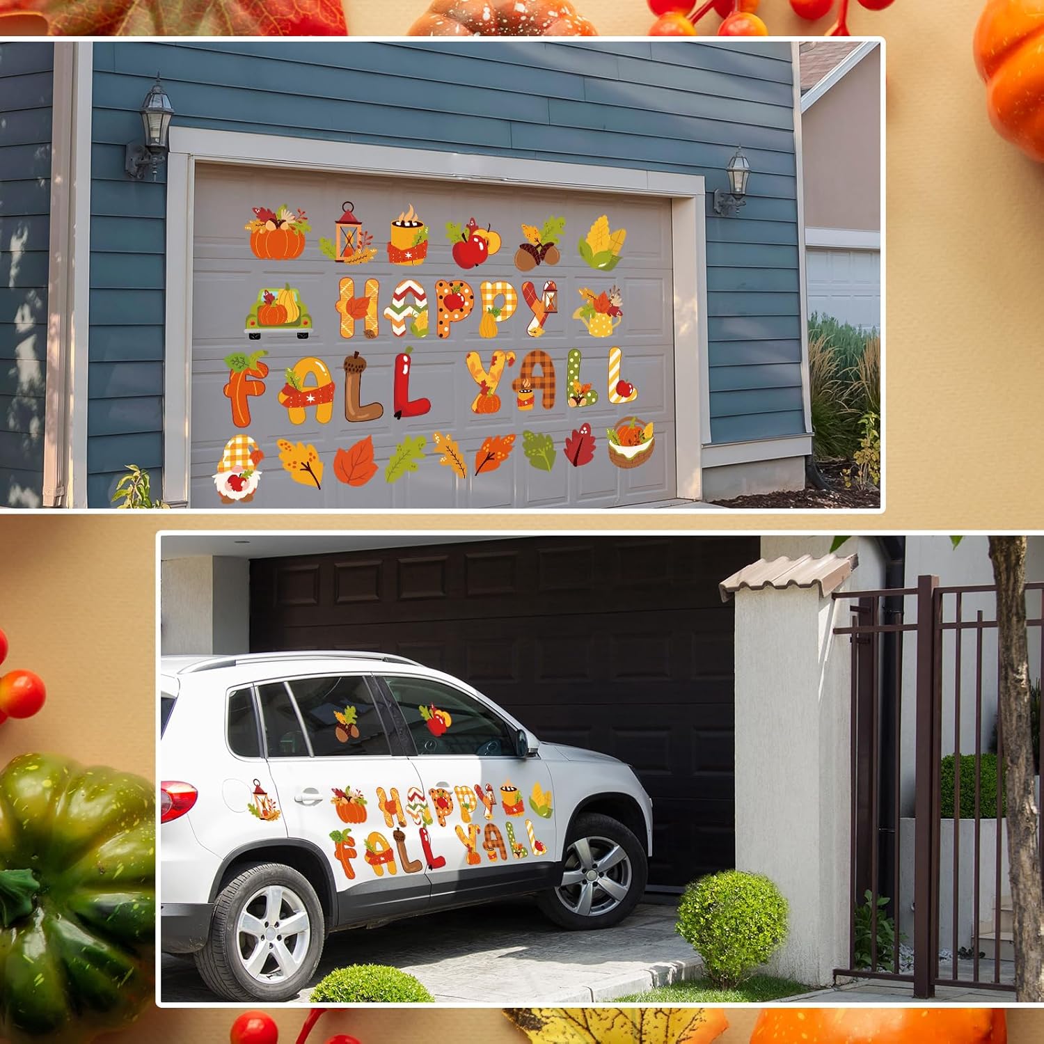 30 piezas de decoración de otoño para puerta de garaje, calcomanías magnéticas temáticas de otoño para imanes y calcomanías de automóvil, decoración