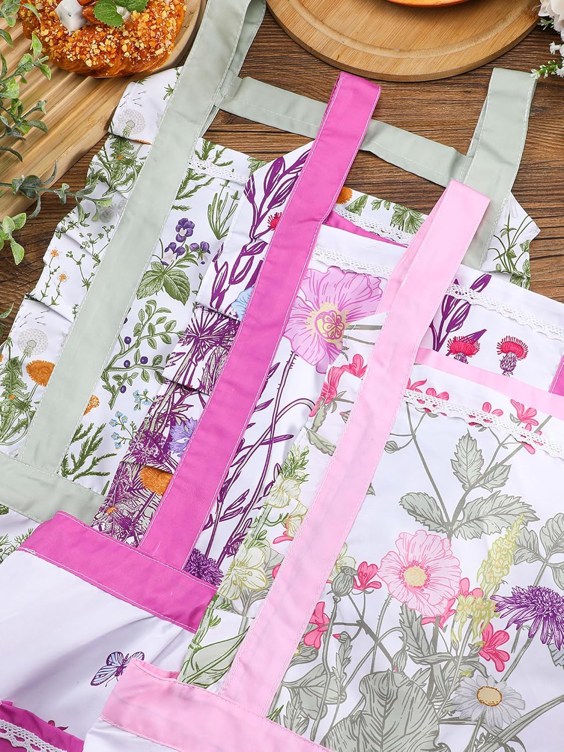Zhanmai 3 delantales florales para mujer con bolsillo, delantales de chef suaves para cocina, jardinería