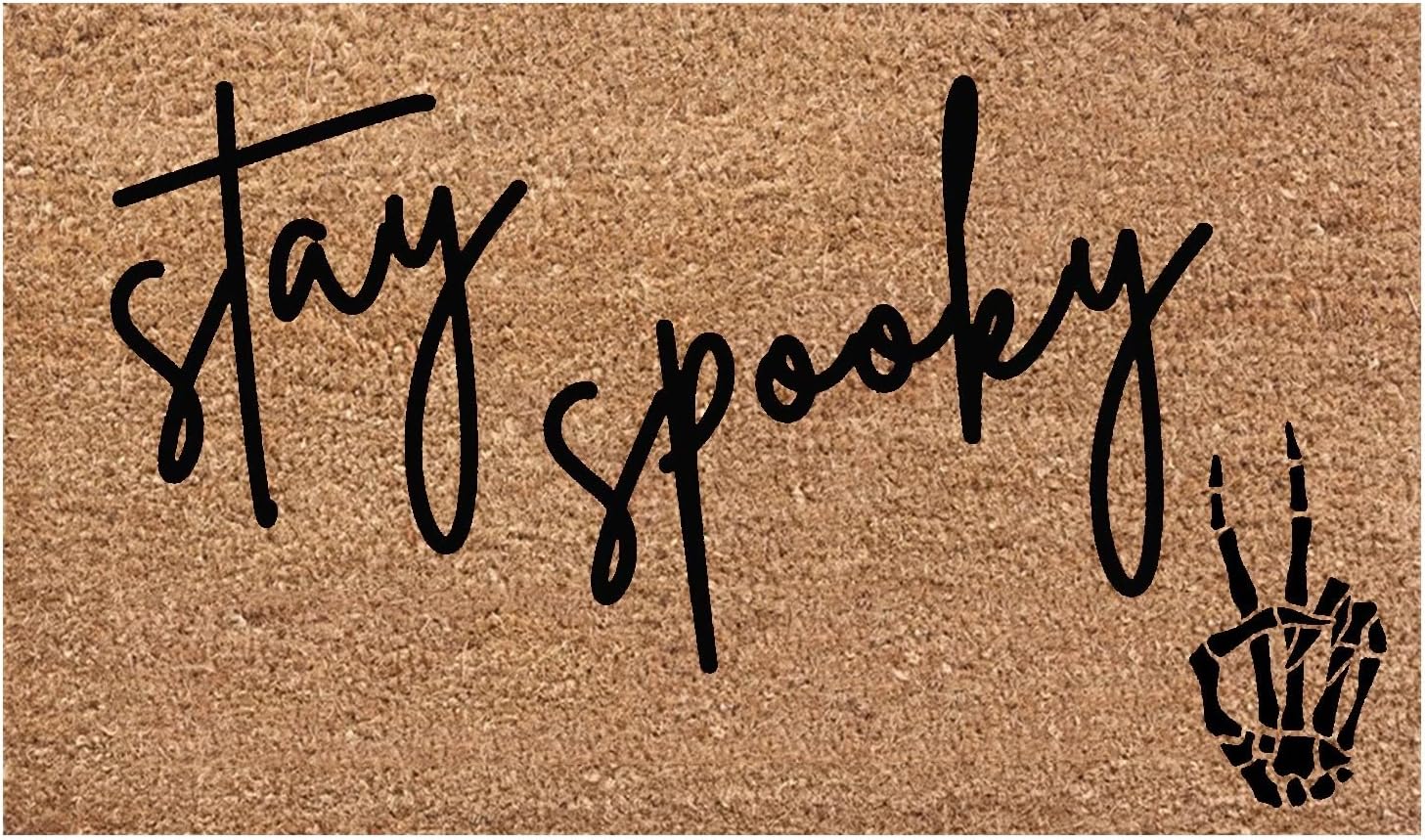 Tapetes de Halloween para puerta de entrada con diseño de fantasma de Halloween y fibra de coco con estampado de Hey Boo Happy Halloween Witch Bat,