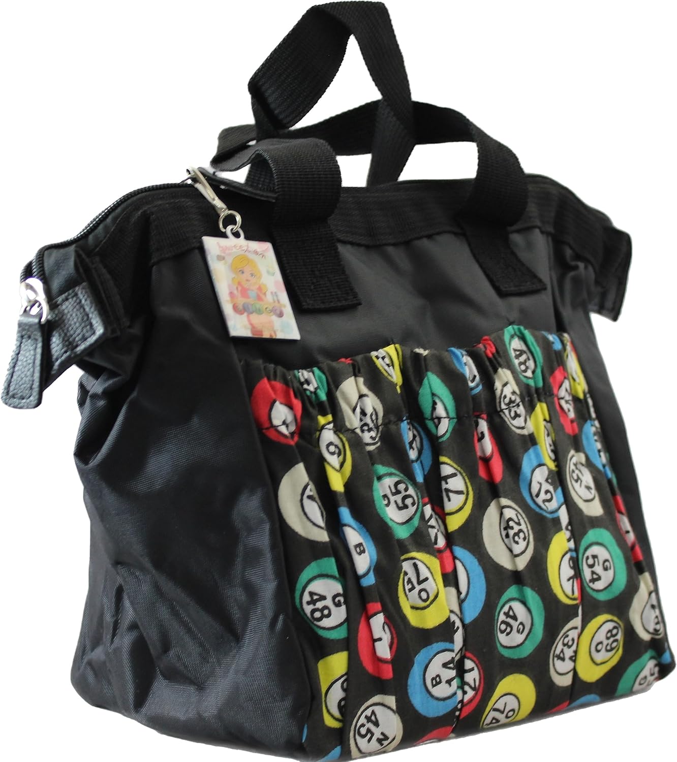 Bingo Dauber – Bolsa de 6 bolsillos duradera, regalo para amantes del bingo (con forro interior) con encanto de buena suerte Sweet on Bingo, Negro –