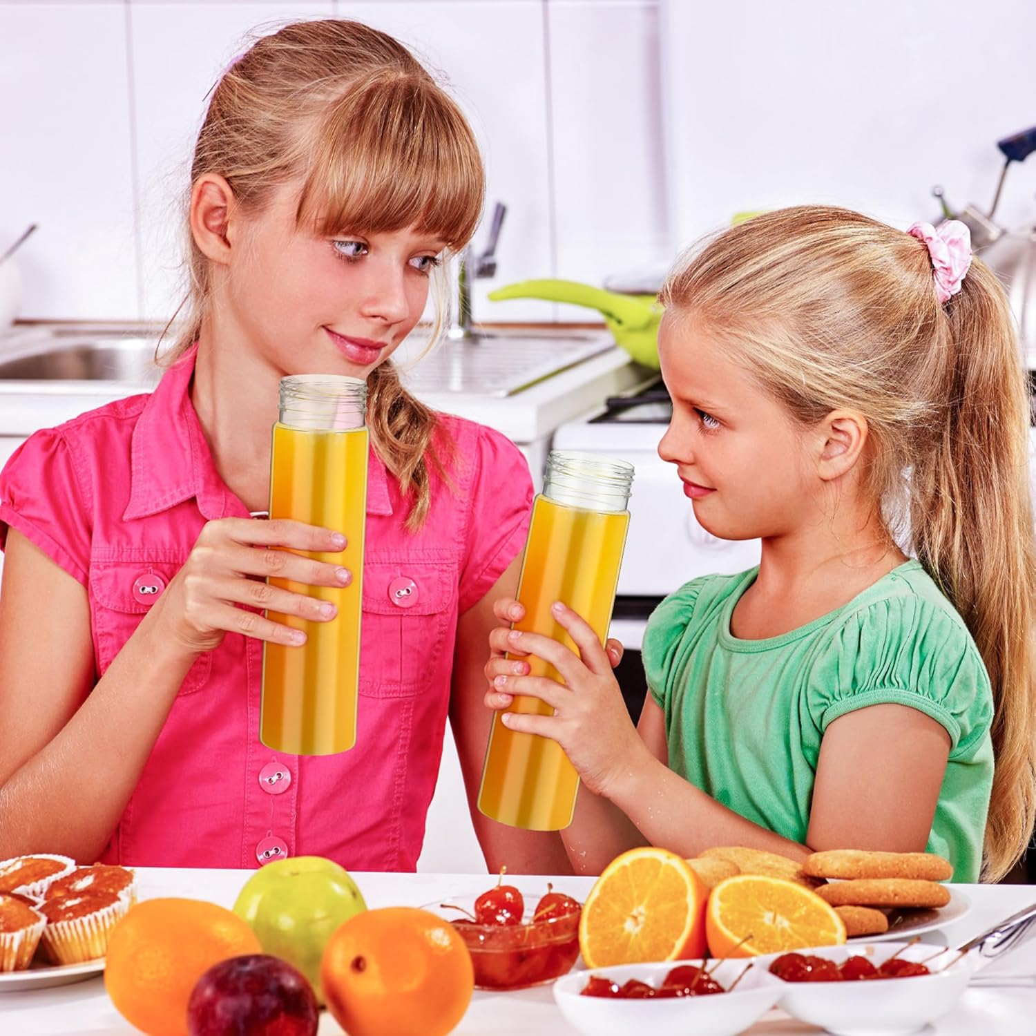 24 botellas de plástico para jugo de 13.5 onzas con tapas, botellas sensoriales reutilizables con tapas blancas, botellas de agua a granel,