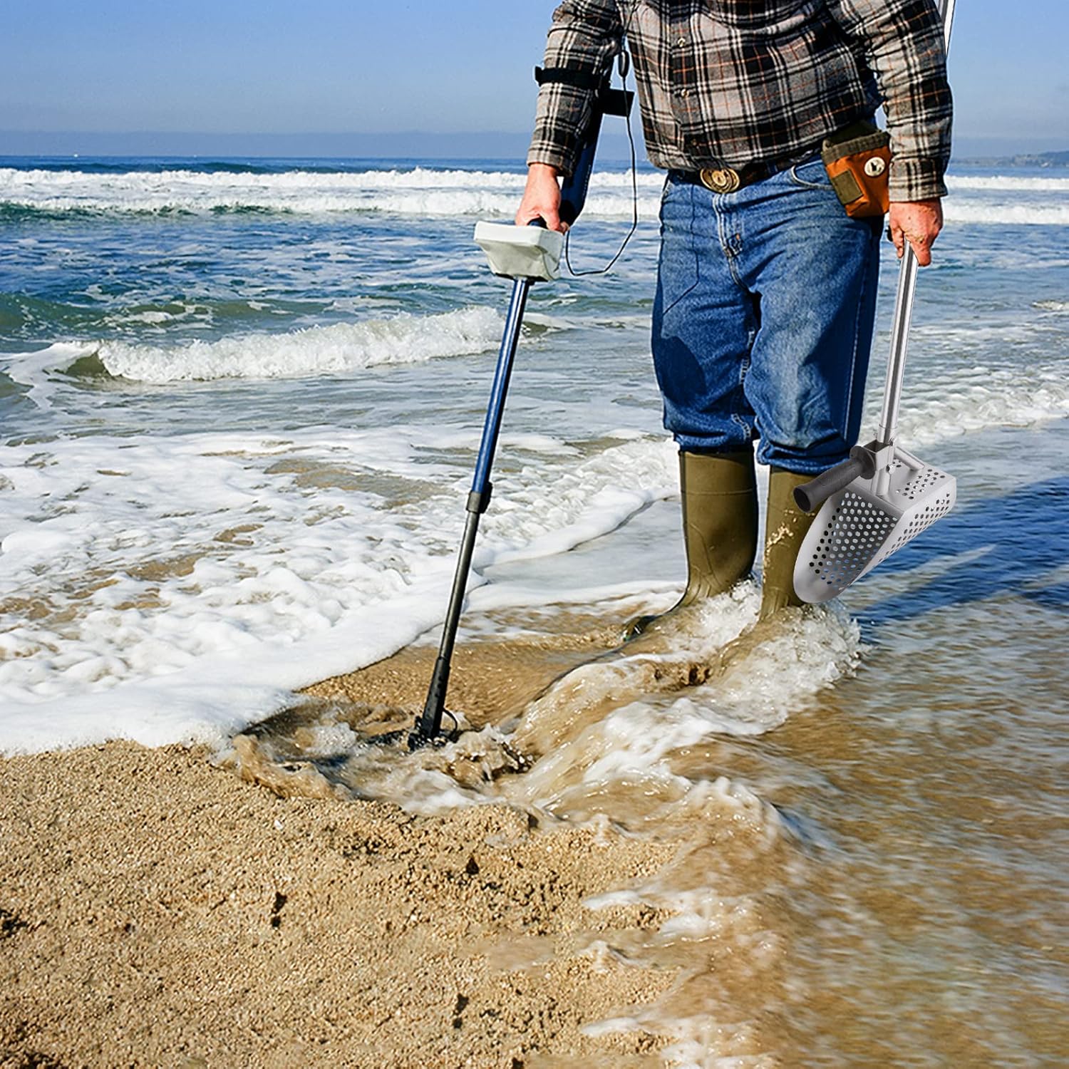 Cuchara de arena para detección de metales, pala de playa de acero inoxidable para adultos, pala de arena con mango largo para playa, caza del