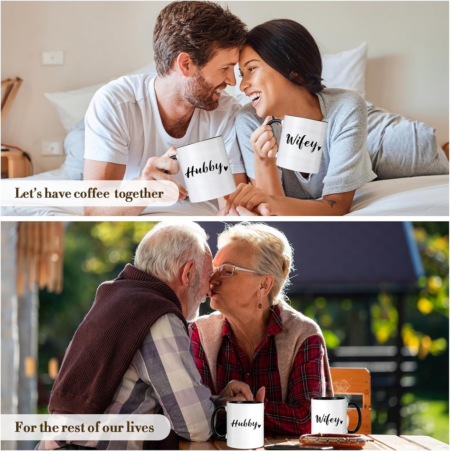 Hoolerry Juego de 2 tazas de café y cucharas para parejas, regalo de compromiso para parejas recién comprometidas, regalo de despedida de soltera,