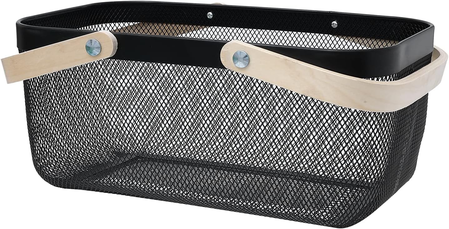 Cesta de acero de malla metálica, cesta de malla con asa, cesta organizadora de almacenamiento, cesta de frutas y verduras, soluciones para cocina,