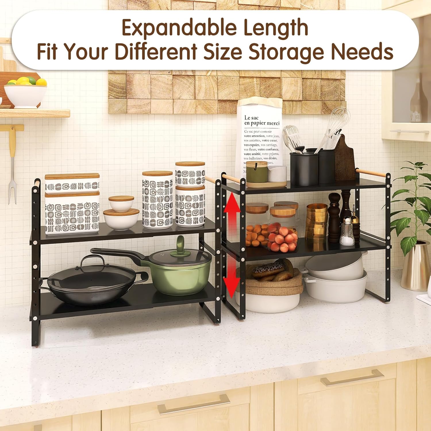 Organizador de encimera de cocina expandible, organizador de estante de gabinete ajustable, estante apilable para encimera de cocina, estantes