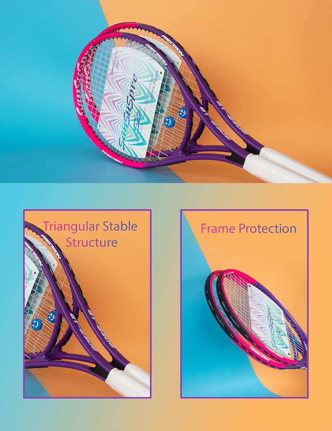 Raqueta de tenis de 27 pulgadas para adultos, paquete de 2 raquetas de tenis para hombres y mujeres, para principiantes y profesionales, con bolsa,