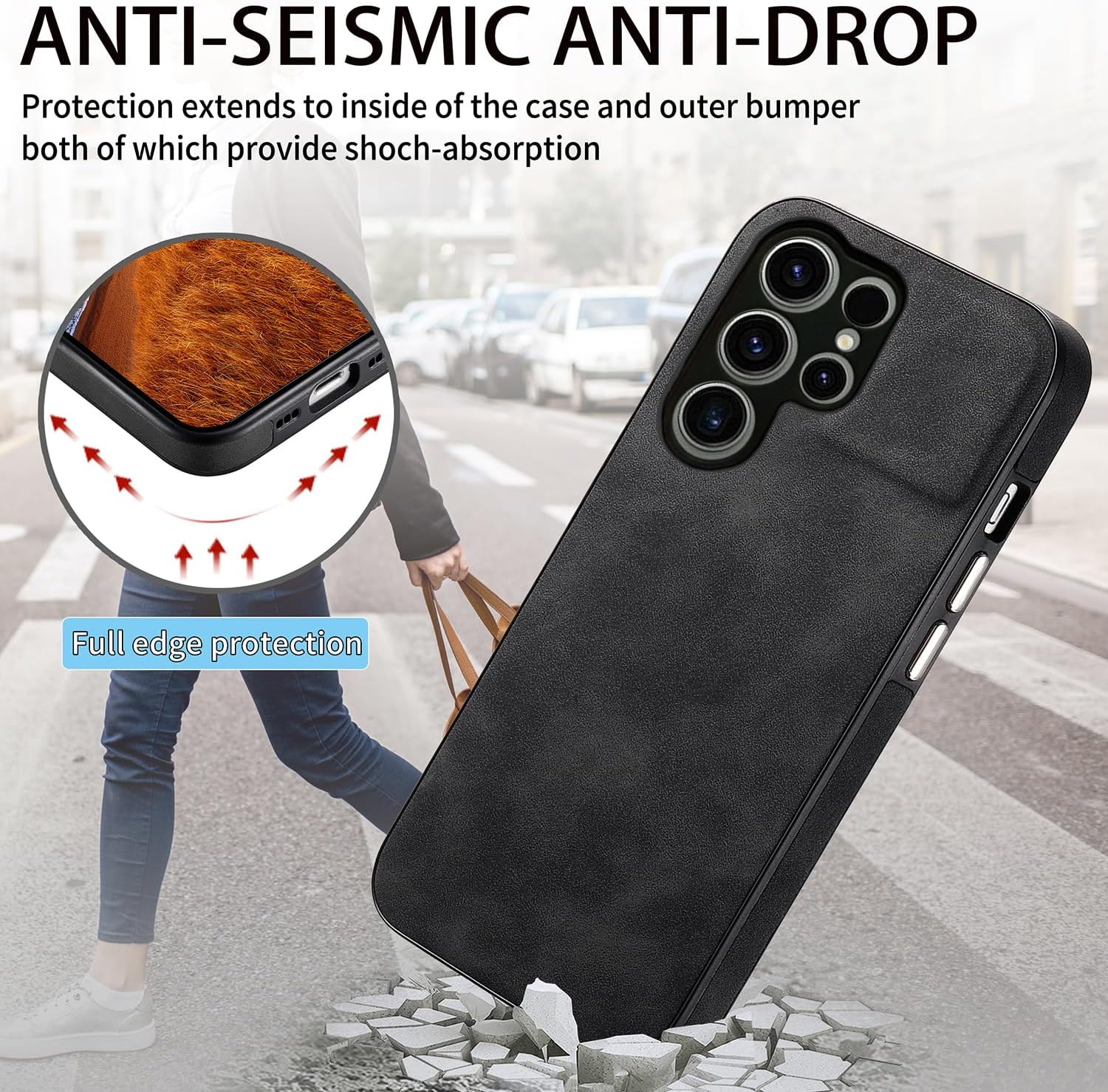 Asuwish Funda de teléfono para Samsung Galaxy S23 Ultra 5G con protector de pantalla de vidrio templado y funda delgada de cuero suave, accesorios