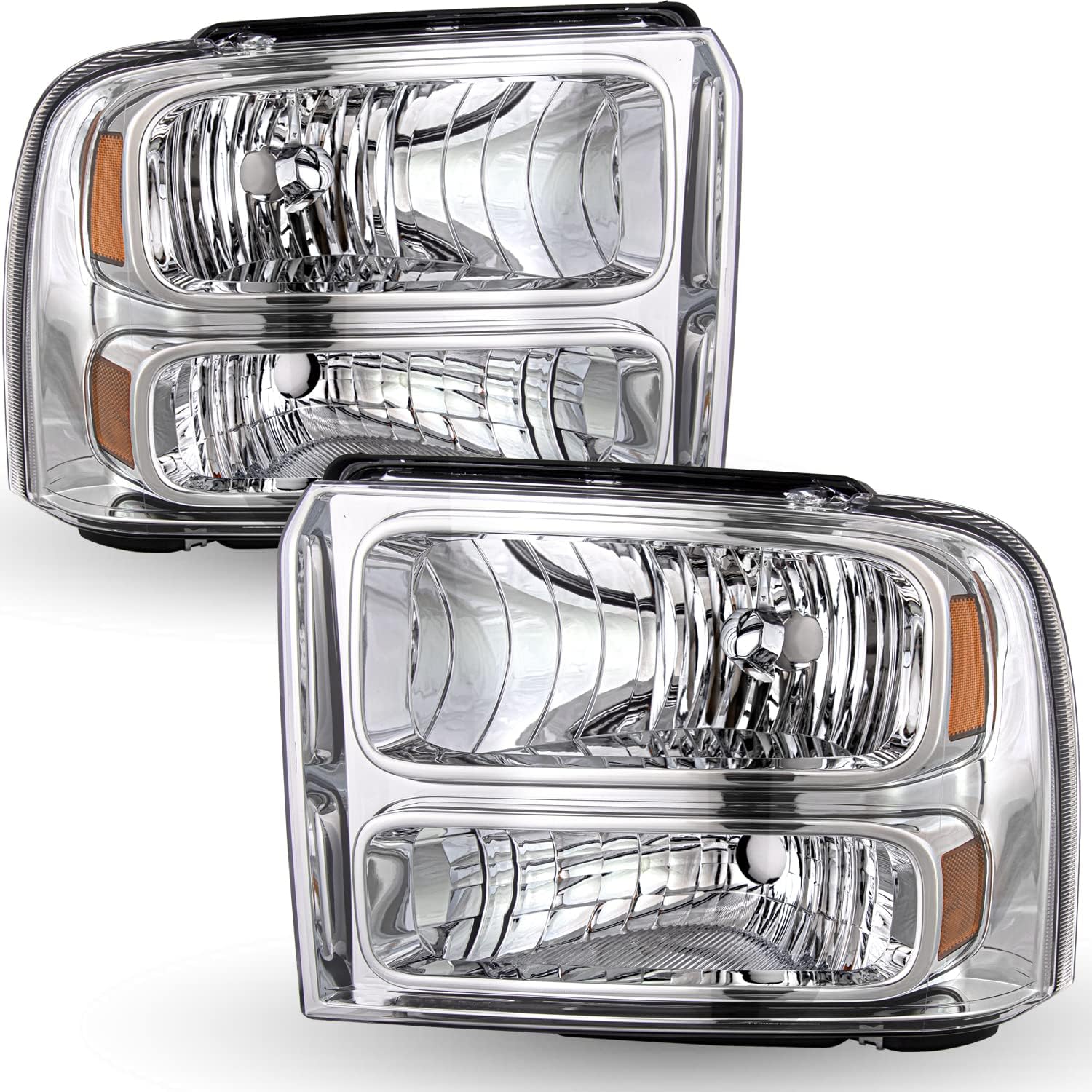 Juego de montaje de faros delanteros para Ford F250 F350 F450 F550 Super Duty 2005 Ford Excursion Driver Passenger Side 2005, carcasa cromada con