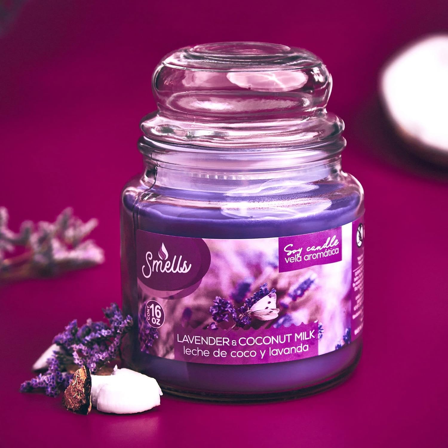 Smells – Vela perfumada en tarro grande de cera de soja prémium de 16 onzas. – 100% algodón de una sola mecha – Fragancia que elimina los olores del