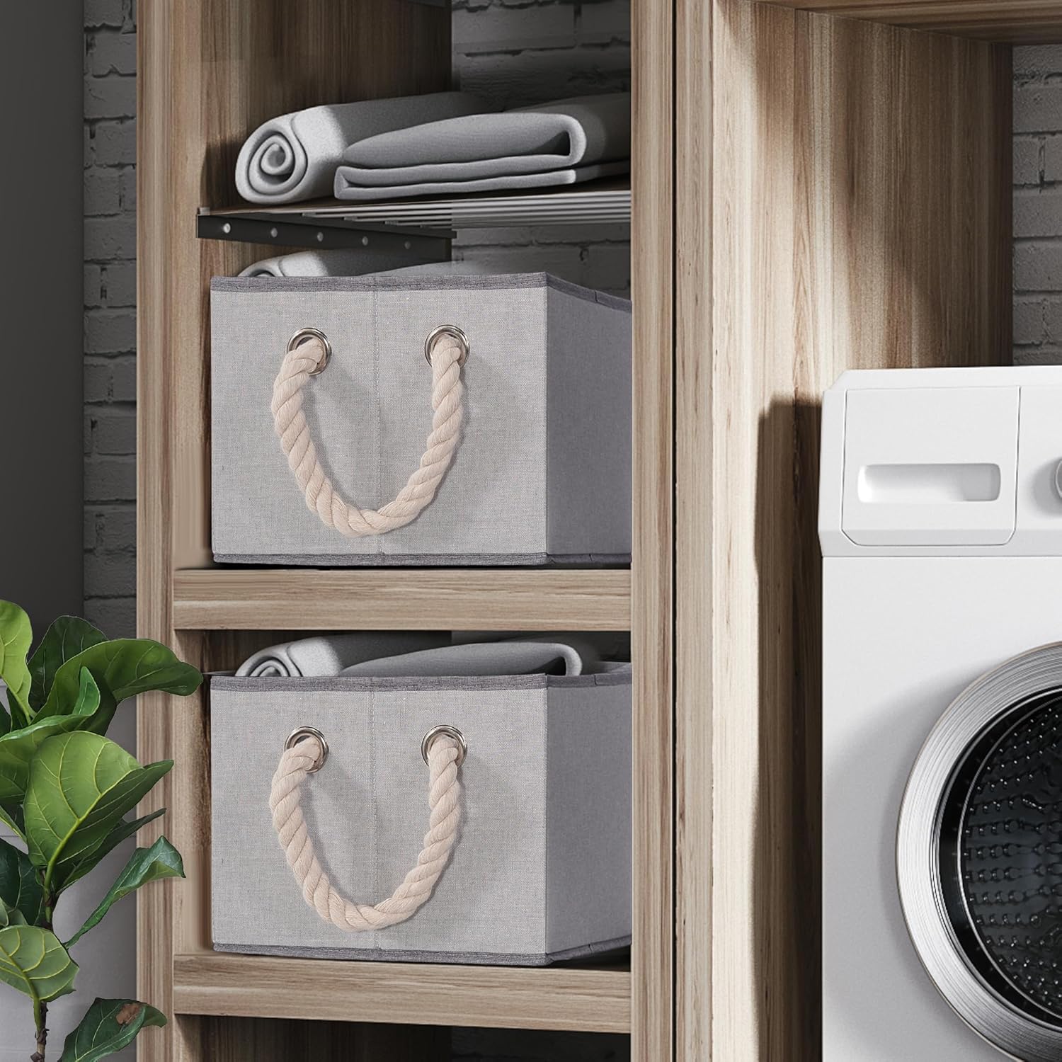 Contenedores de almacenamiento plegables con asas, cestas de almacenamiento decorativas para organización de estantes, cajas de almacenamiento