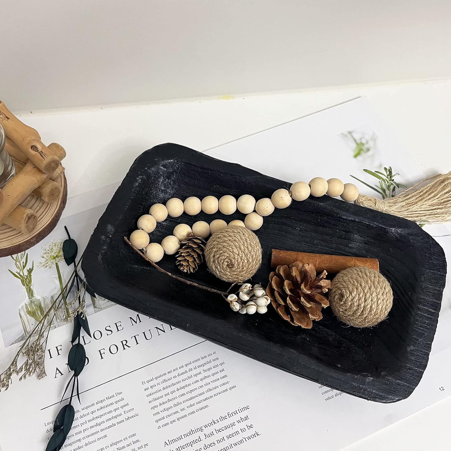 Cuencos de masa de madera decorativos, cuencos largos rústicos para decoración de pan, bandeja de madera, tallados a mano para decoración de centro