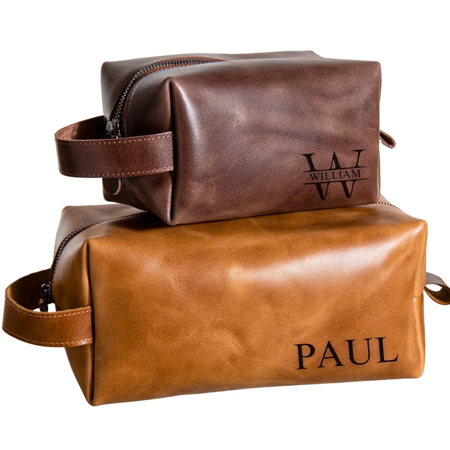 Personalized Leather Toiletry Bag for Men – Genuine Leather Dopp Kit, Perfect Gift for Groomsmen, Fathers Day, Wedding, Anniversary – Handcrafted