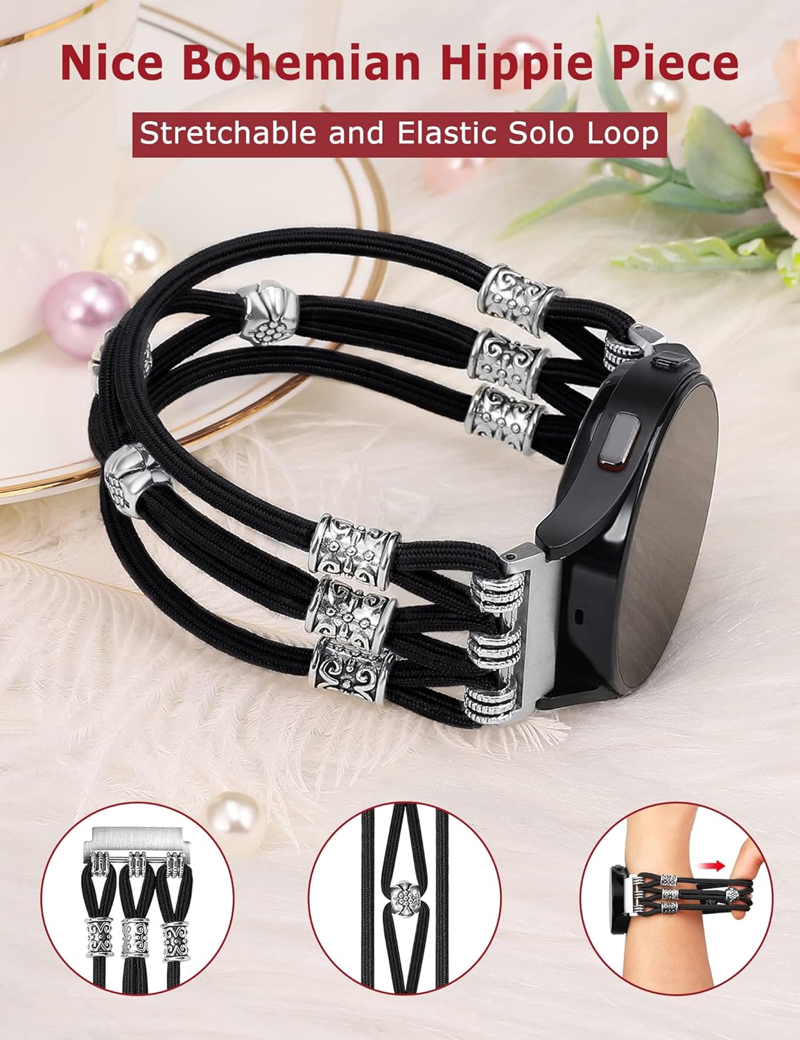 W-RARA Pulsera de cuentas compatible con Samsung Galaxy Watch 654Active 2 de 1.575 pulgadas, 1.732 pulgadas, Watch 5 Pro de 1.772 pulgadas, Watch 6