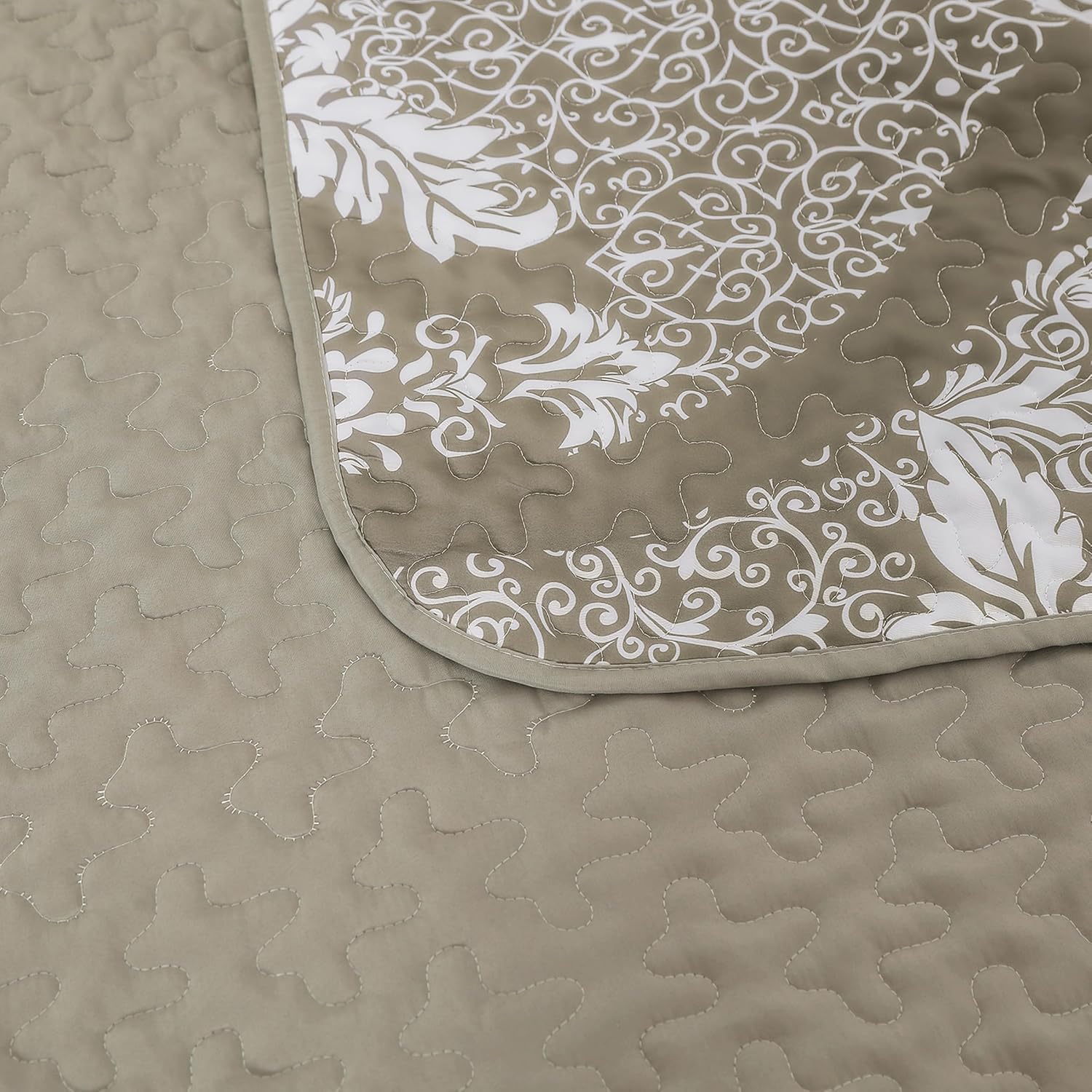 Juego de edredón beige tamaño Queen, juego de colcha bohemia de damasco tostado, juego de ropa de cama de lujo de microfibra suave y ligera de 3