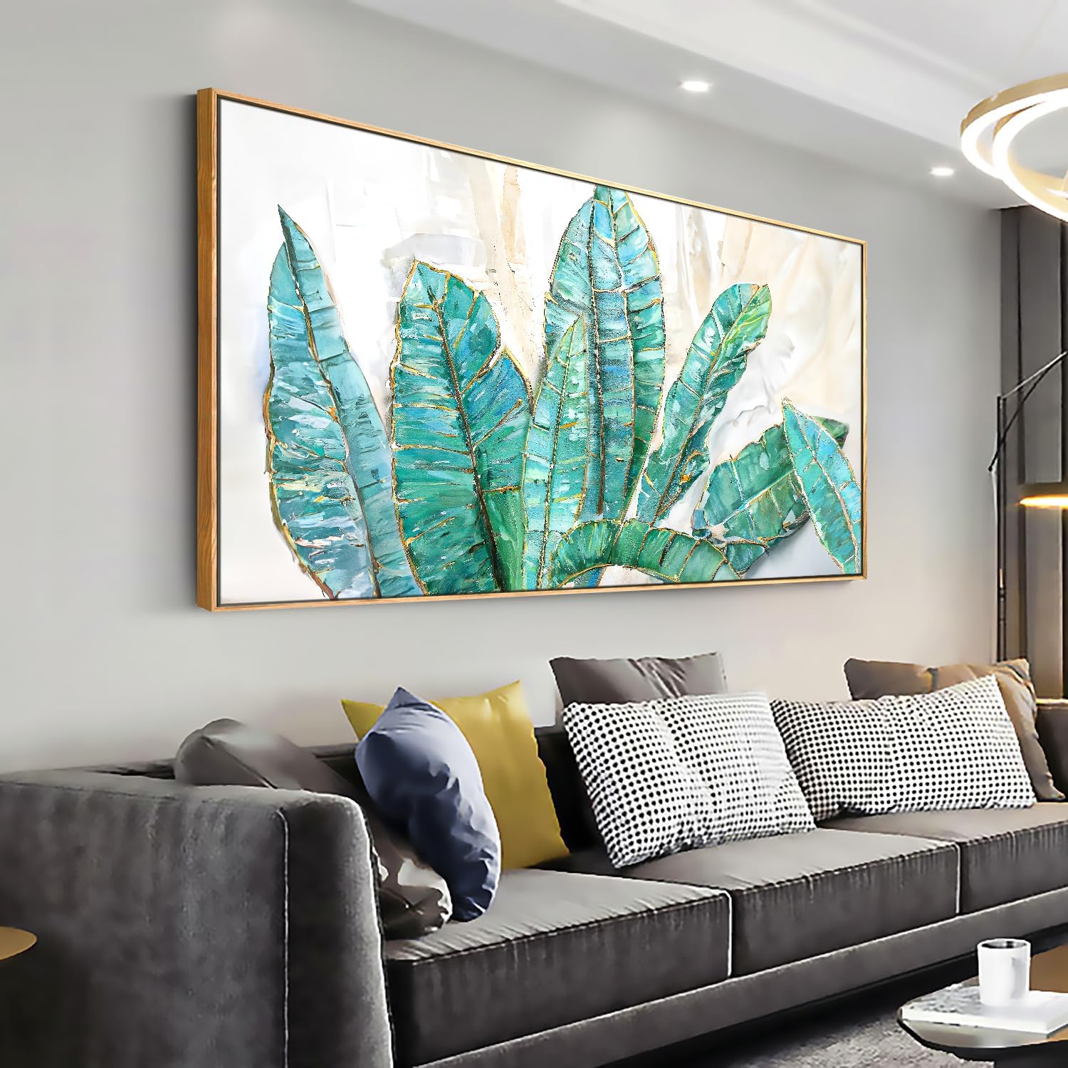 Arte de pared moderno, arte botánico, decoración de pared de hojas verdes, pintura en lienzo para sala de estar, dormitorio, comedor, decoración del