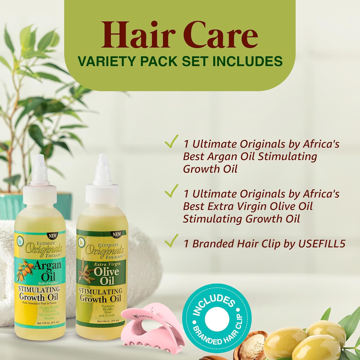 Aceite de argán y aceite de oliva virgen extra estimulante para el crecimiento del cabello, Ultimate Originals Hidrata, brilla el cabello, 2