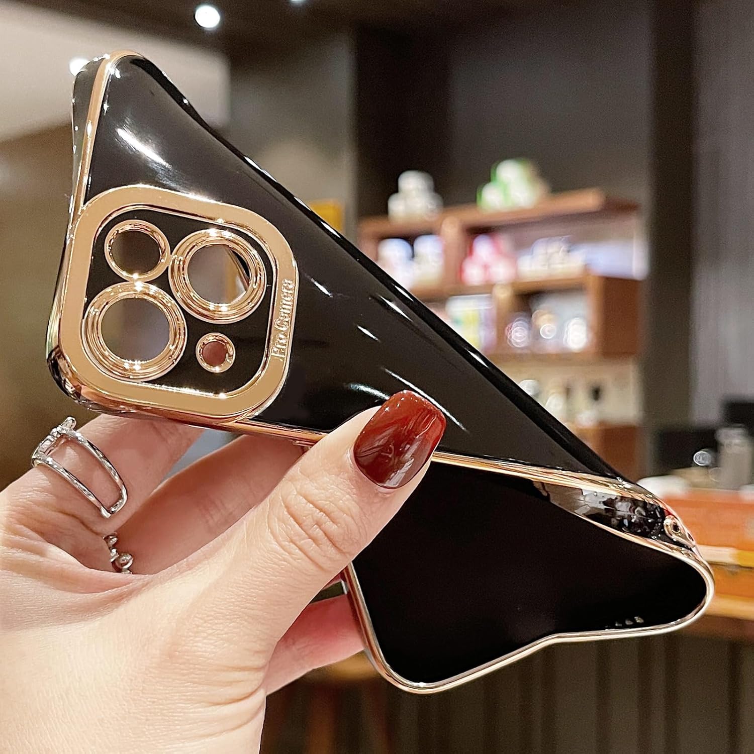 Lafunda Funda para iPhone 15 Plus para mujeres y niñas con 2 protectores de pantalla lindo lujo chapado en oro parachoques elegante cubierta de