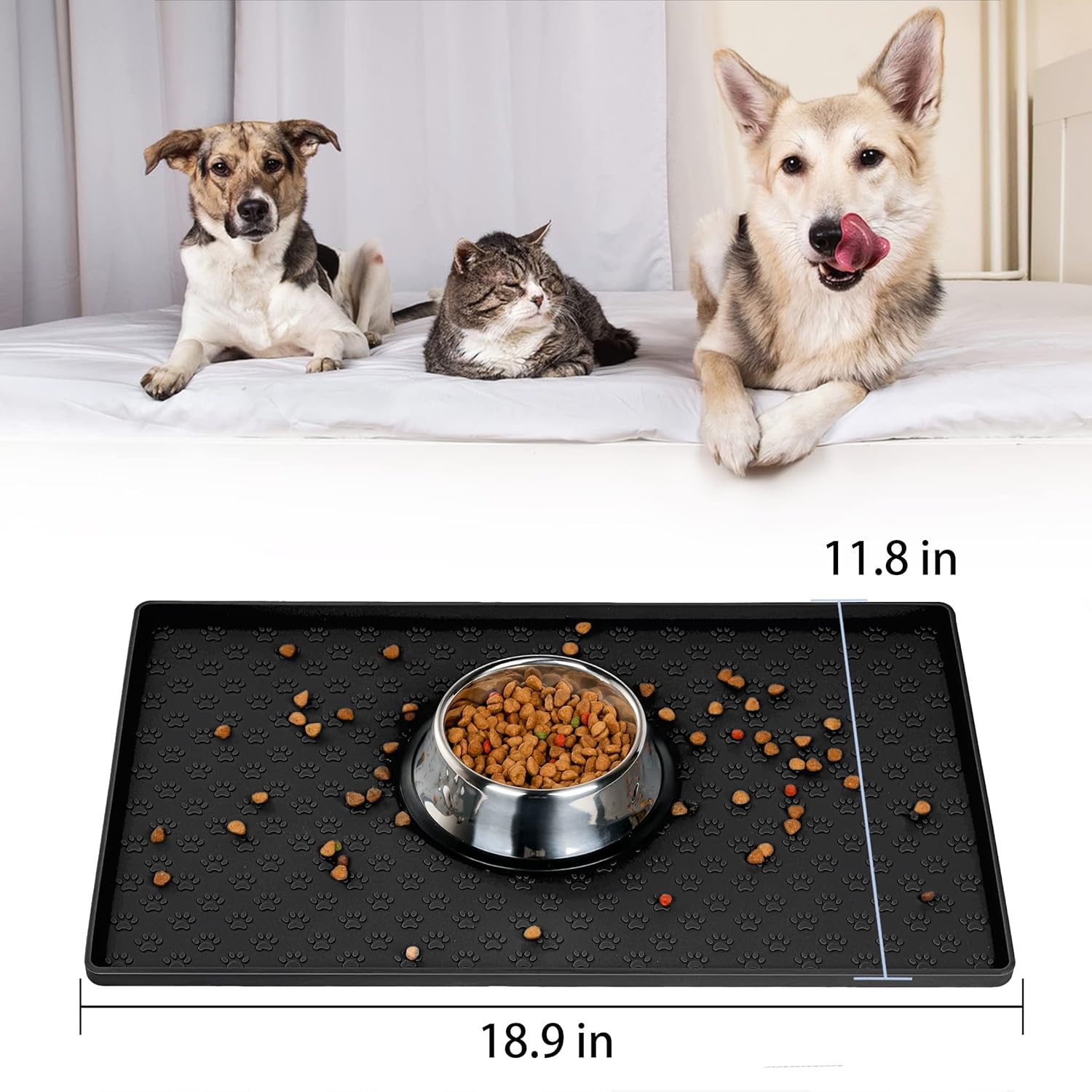Tapete de comida para perros y gatos para el piso, tapete para alimentación de perros y agua, bordes elevados para alimentos y gatos, tapete para