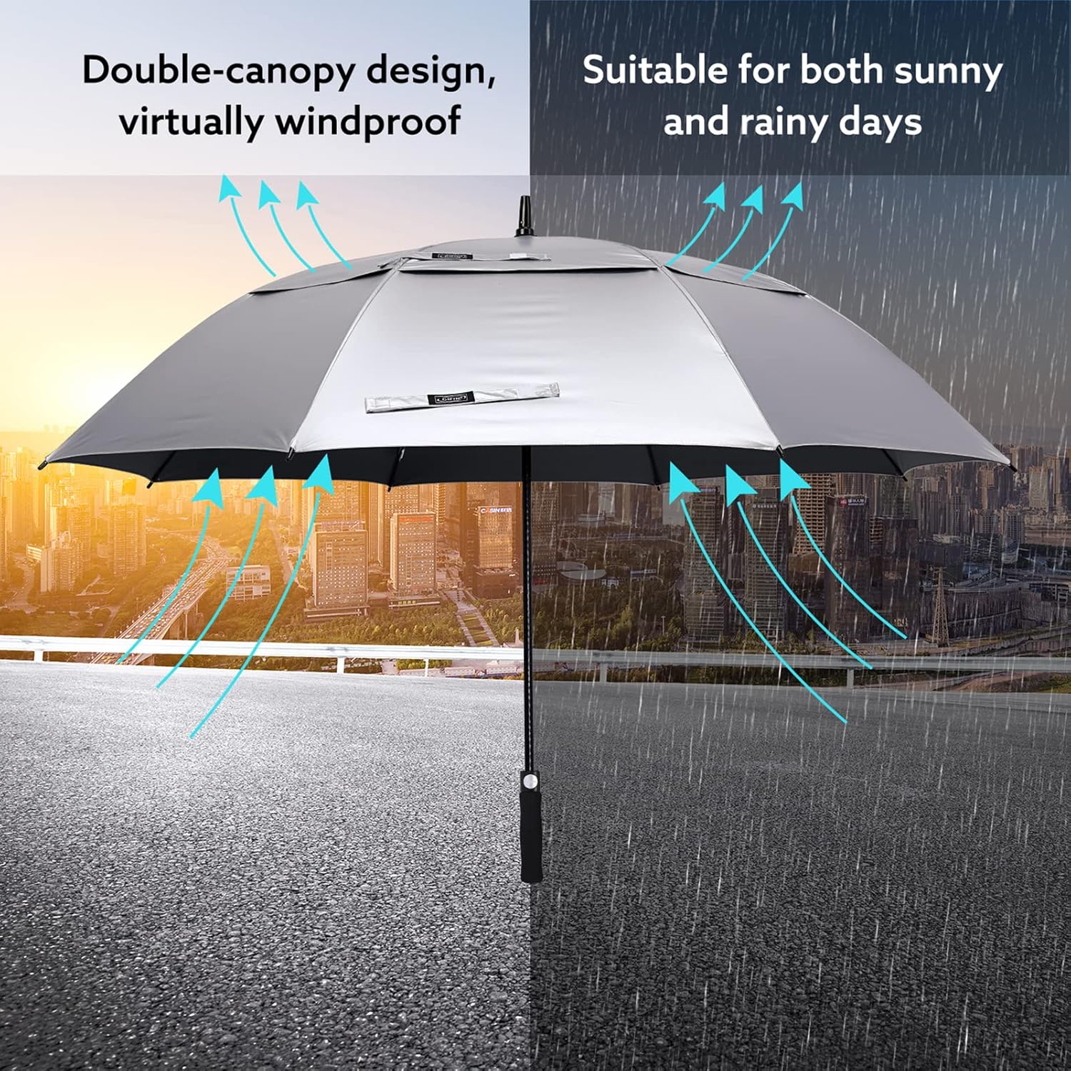 G4Free Paraguas de golf con protección UV de 47546268 pulgadas, con apertura automática, doble toldo con ventilación de gran tamaño, extra grande,