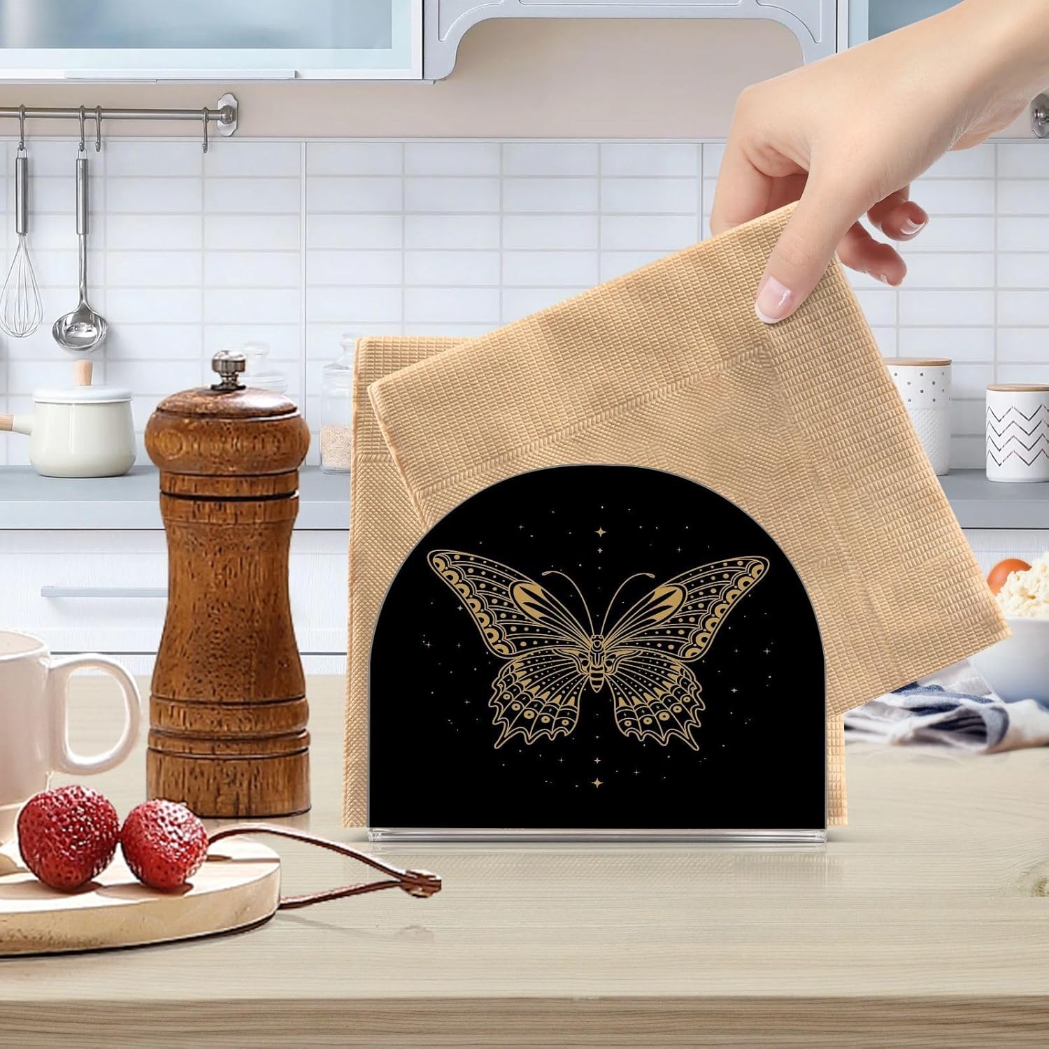 Servilletero de mariposa dorada para mesa de papel, dispensador de pañuelos acrílicos, cocina, comedor, baño, fiesta, decoración de automóvil