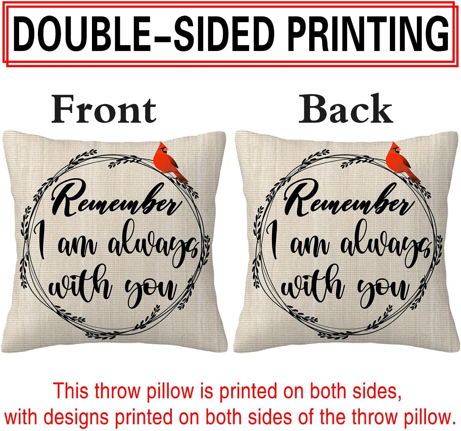 Fundas de almohada Remember I Am Always with You Cardinal – Fundas de almohada súper suaves de 18 x 18 pulgadas, funda de cojín cuadrada para