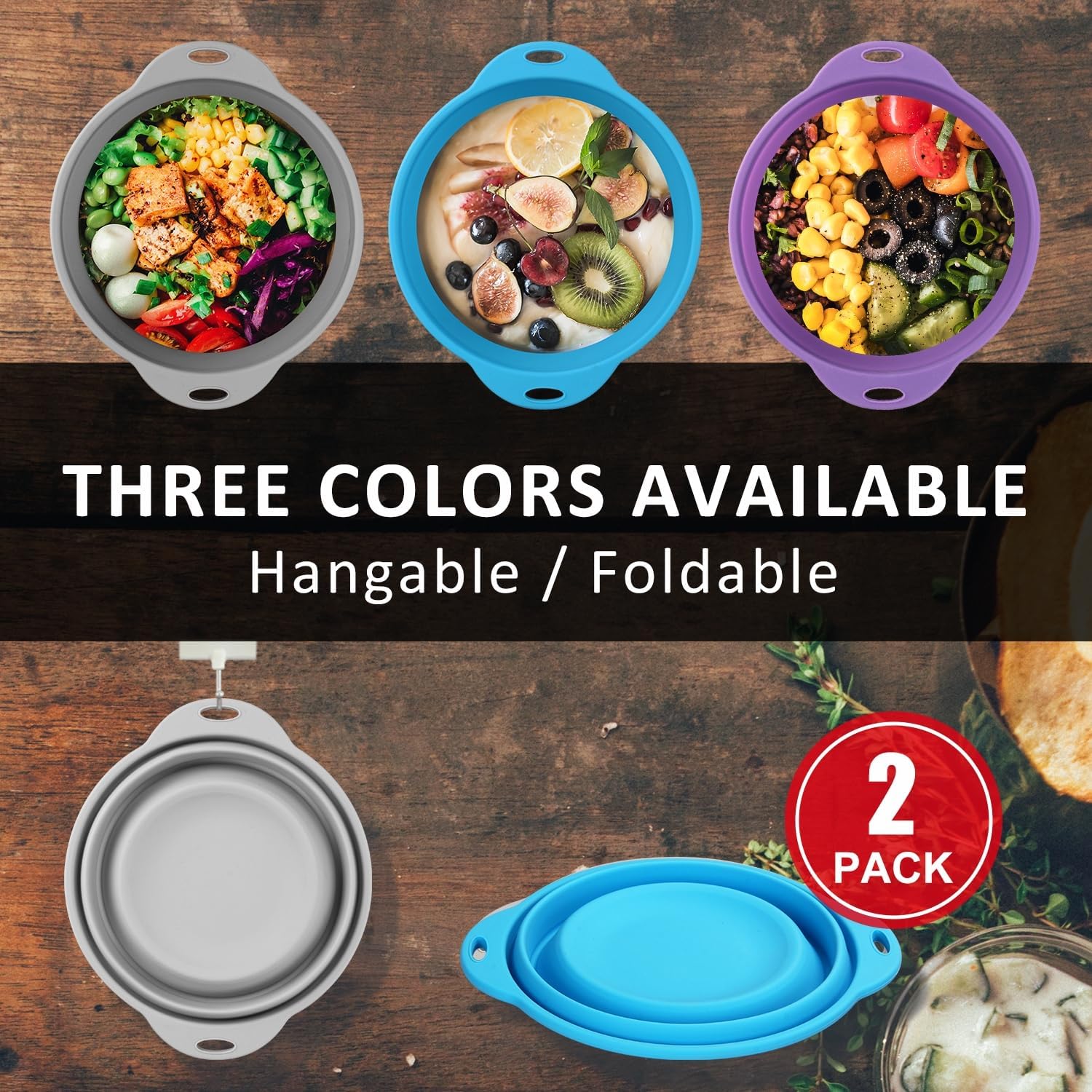 Jovilife Tazón plegable de silicona para ensalada, cuenco plegable para camping, senderismo, contenedor de almacenamiento de silicona de grado
