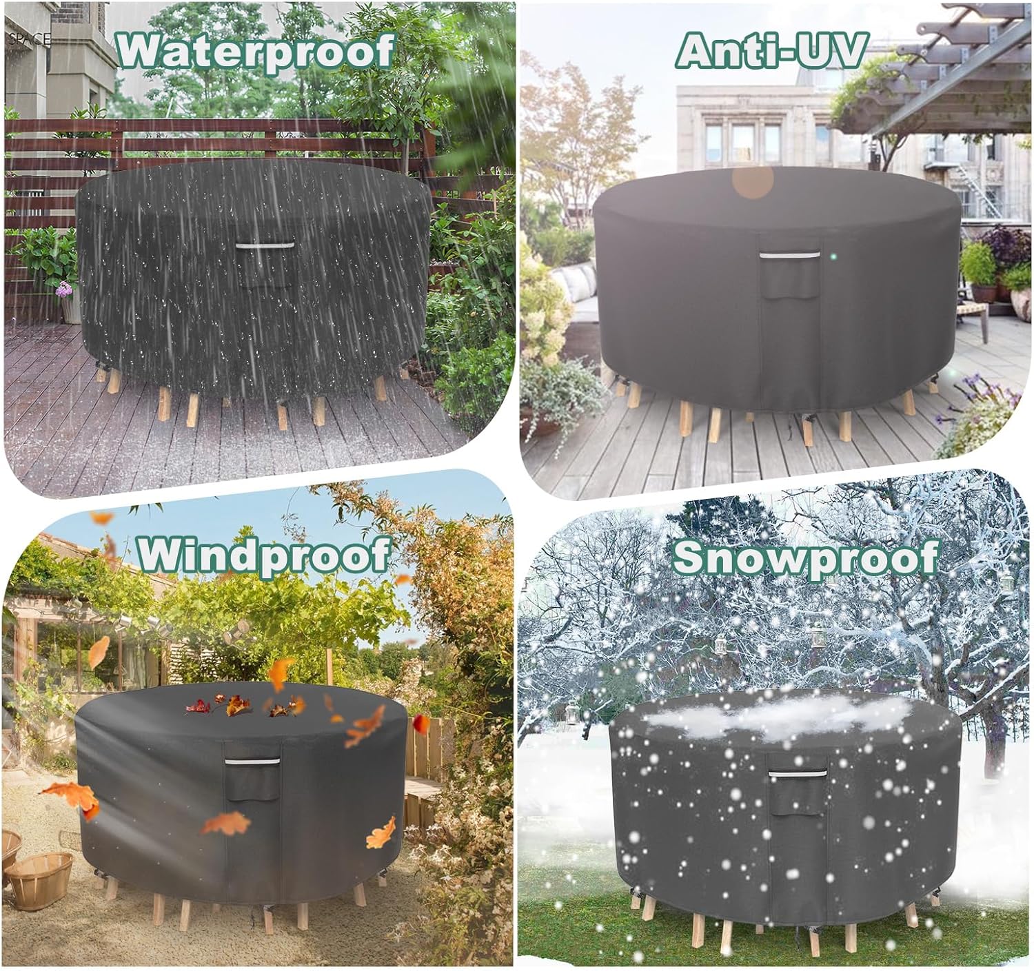 Fundas redondas para muebles de patio, funda impermeable para mesa de exterior, resistente 500D para mesa y sillas, fundas de exterior para mesa de