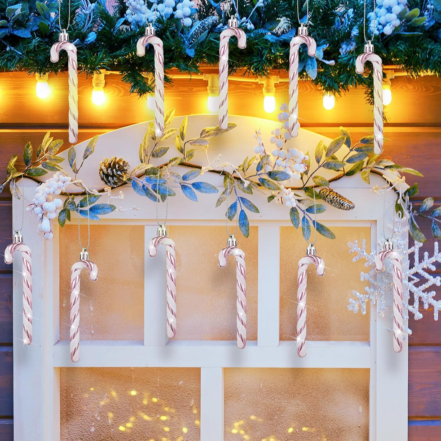 Sotiff Bastones de caramelo de Navidad, adornos de plástico con purpurina, bastón de caramelo para árbol de Navidad, decoraciones colgantes para