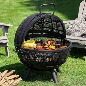 papababe Fogata de 35 pulgadas para exterior con parrilla, hoguera de leña, hoguera de globo de hoguera con patrón de árbol de póquer para patio, papababe Fogata de 35 pulgadas para exterior con parrilla, hoguera de leña, hoguera de globo de hoguera con patrón de árbol de póquer para patio,