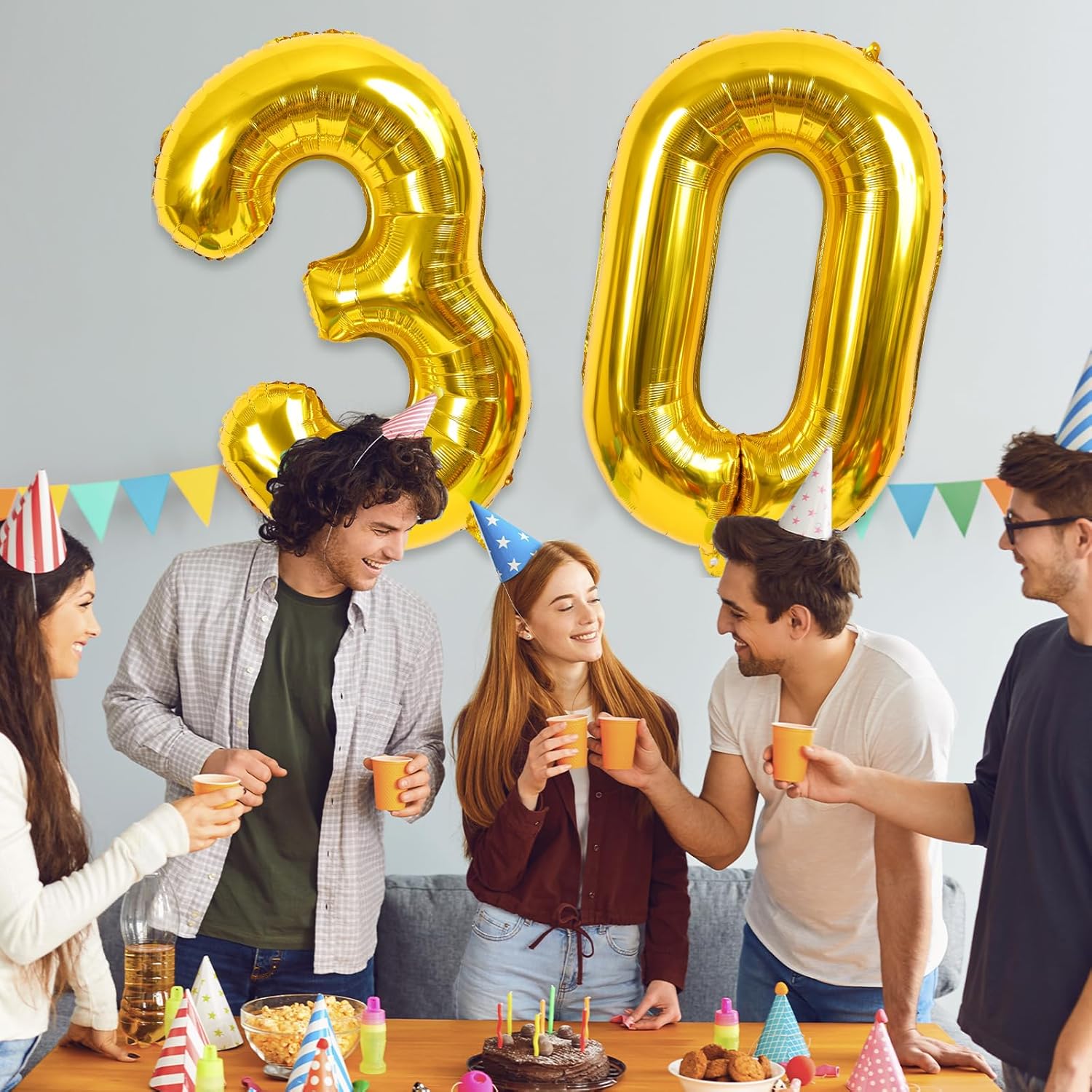 RUBFAC Globos dorados de 42 pulgadas con el número 30, globos gigantes gigantes de Mylar para decoración de eventos de fiesta de cumpleaños de 30