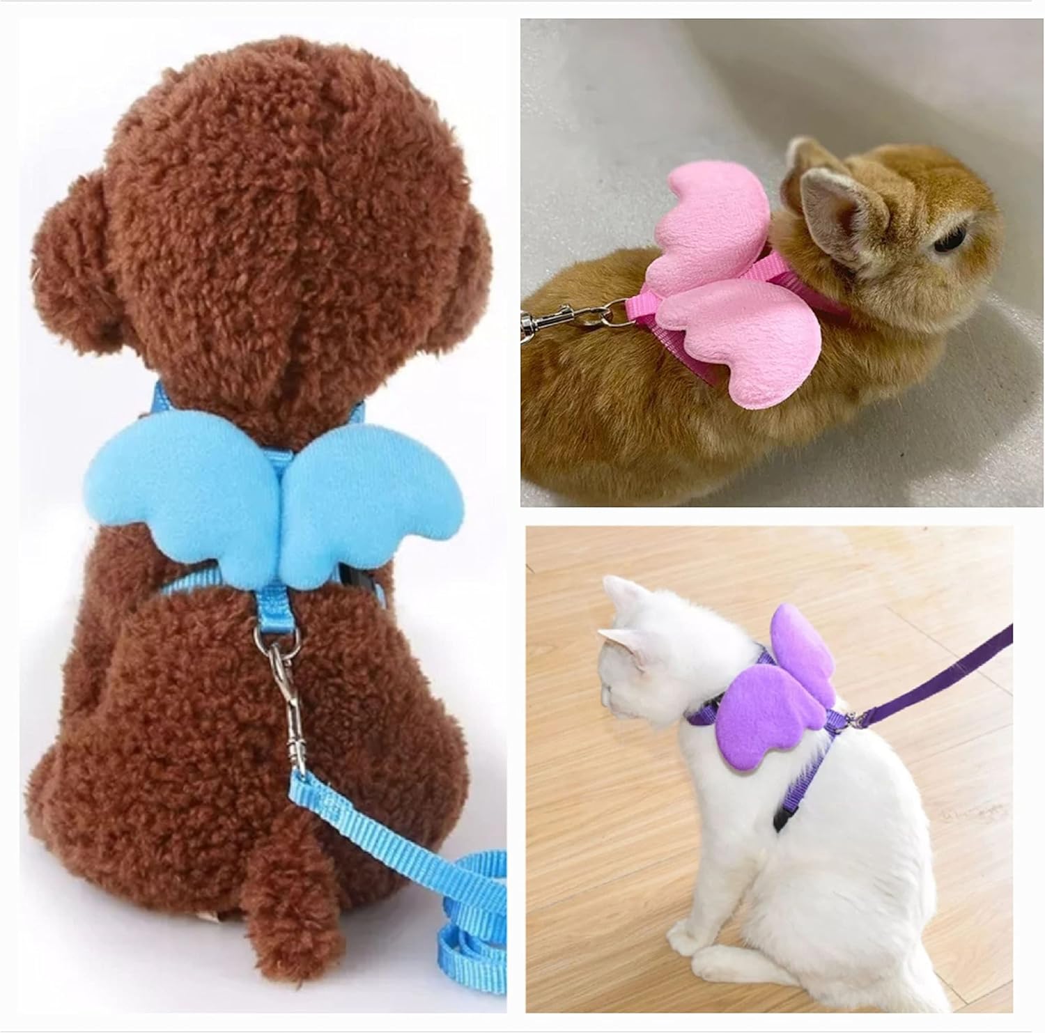 Accesorios para mascotas, correas a juego, juego de arnés de alas de ángel. Gatos, perros, conejos, hámsteres. Chaleco de malla ajustable con correa