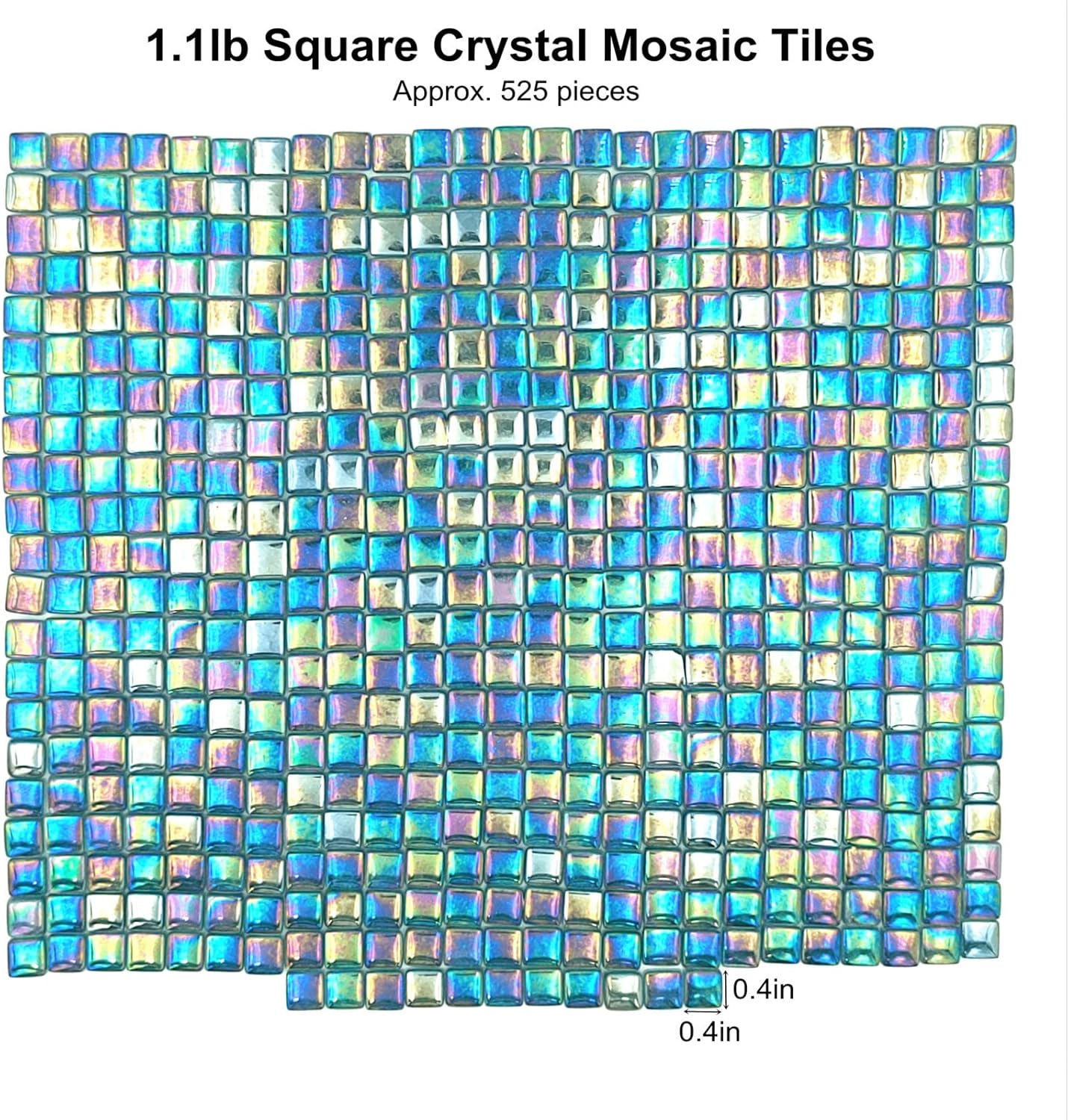 Azulejos de mosaico de cristal cuadrados de 1.1 libras, azulejos de vidrio de mosaico iridiscentes para manualidades, piezas de mosaico,